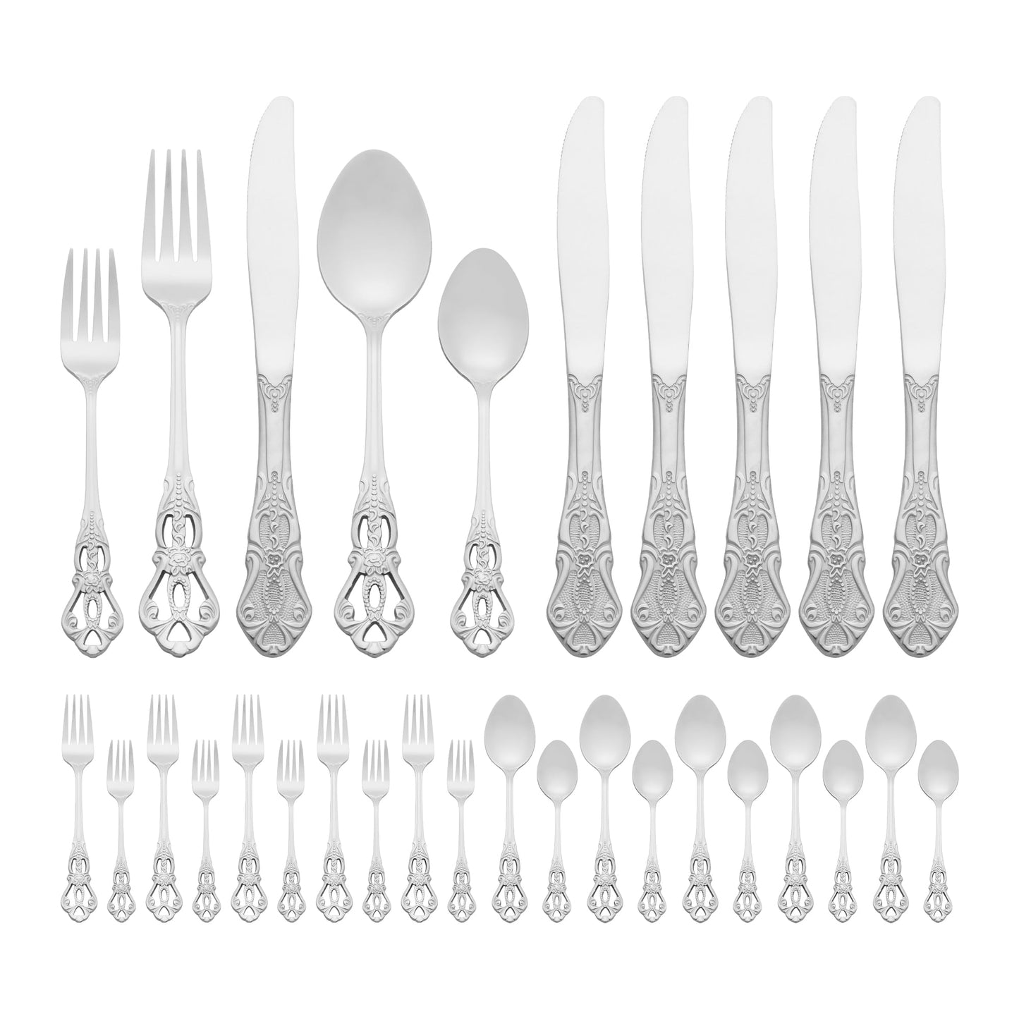 Unique Bargains 30 Piece Silverware Stainless Steel Flatware Set with Openwork Silver