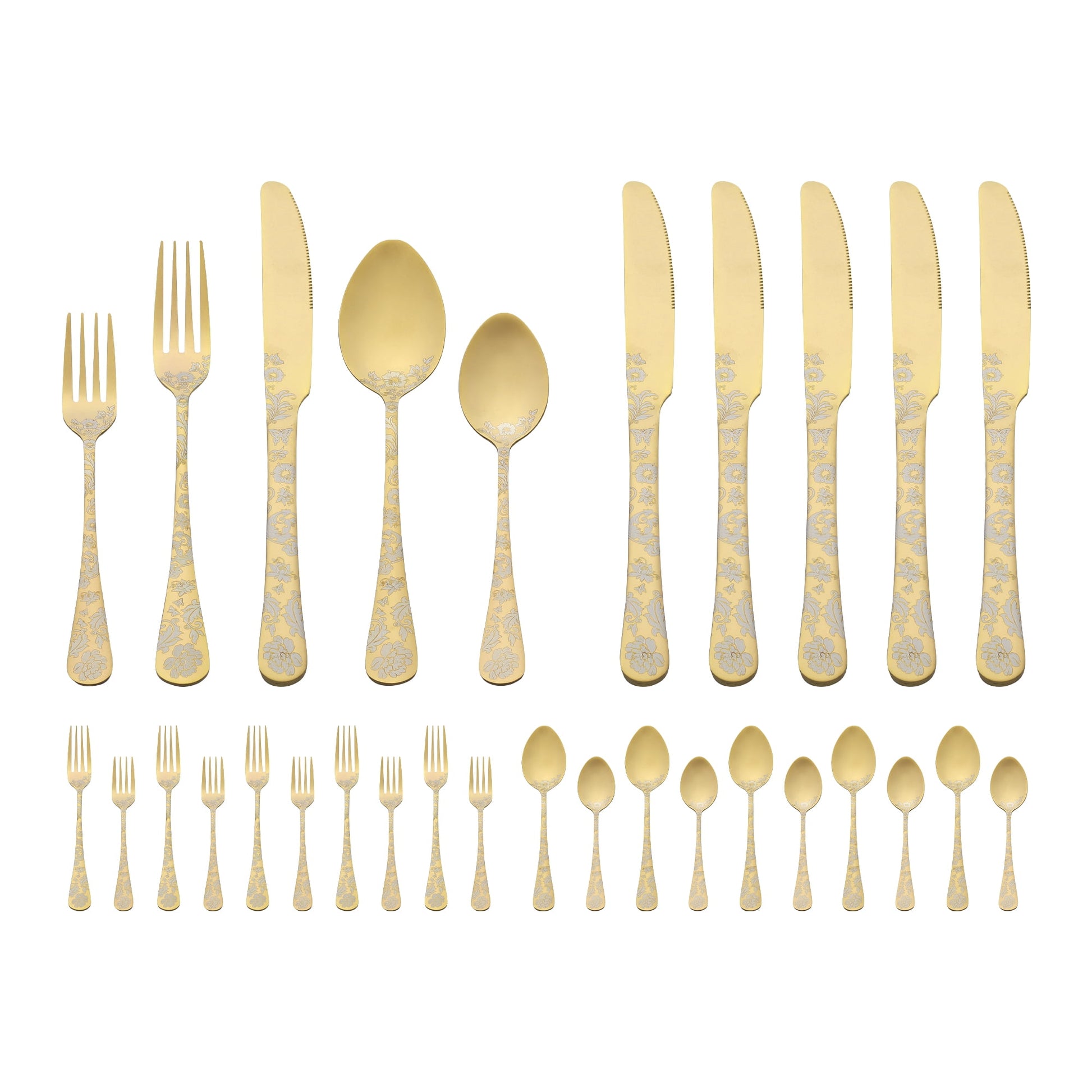 Unique Bargains 30-Pieces Floral Stainless Steel Flatware Set for 6 Gold