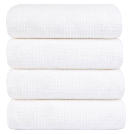 Unique Bargains 4-Pack 100% Cotton Waffle Weave Absorbent Bath Towels 27" x 55" White