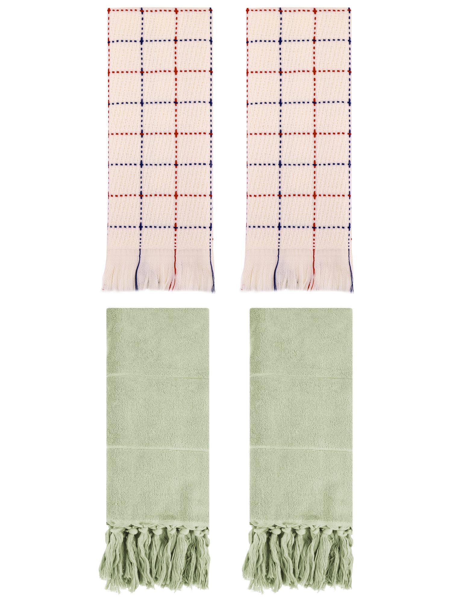Unique Bargains 4 Pack Cotton Comfy Turkish Bath Towel Green/Beige 14"x30"/13"x29"