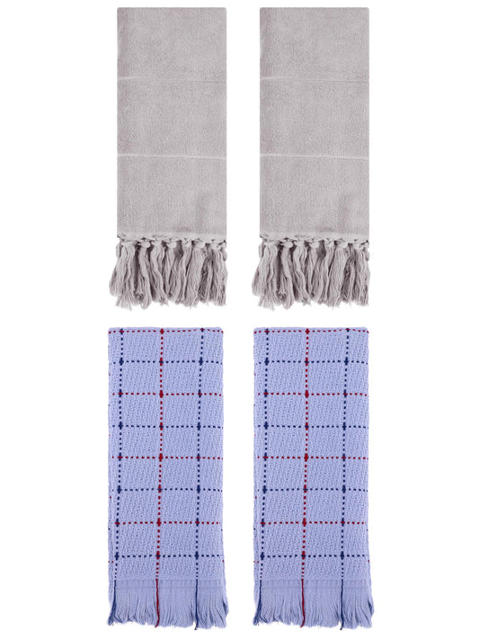 Unique Bargains 4 Pack Cotton Comfy Turkish Bath Towel Grey/Blue 14"x30"/13"x29"