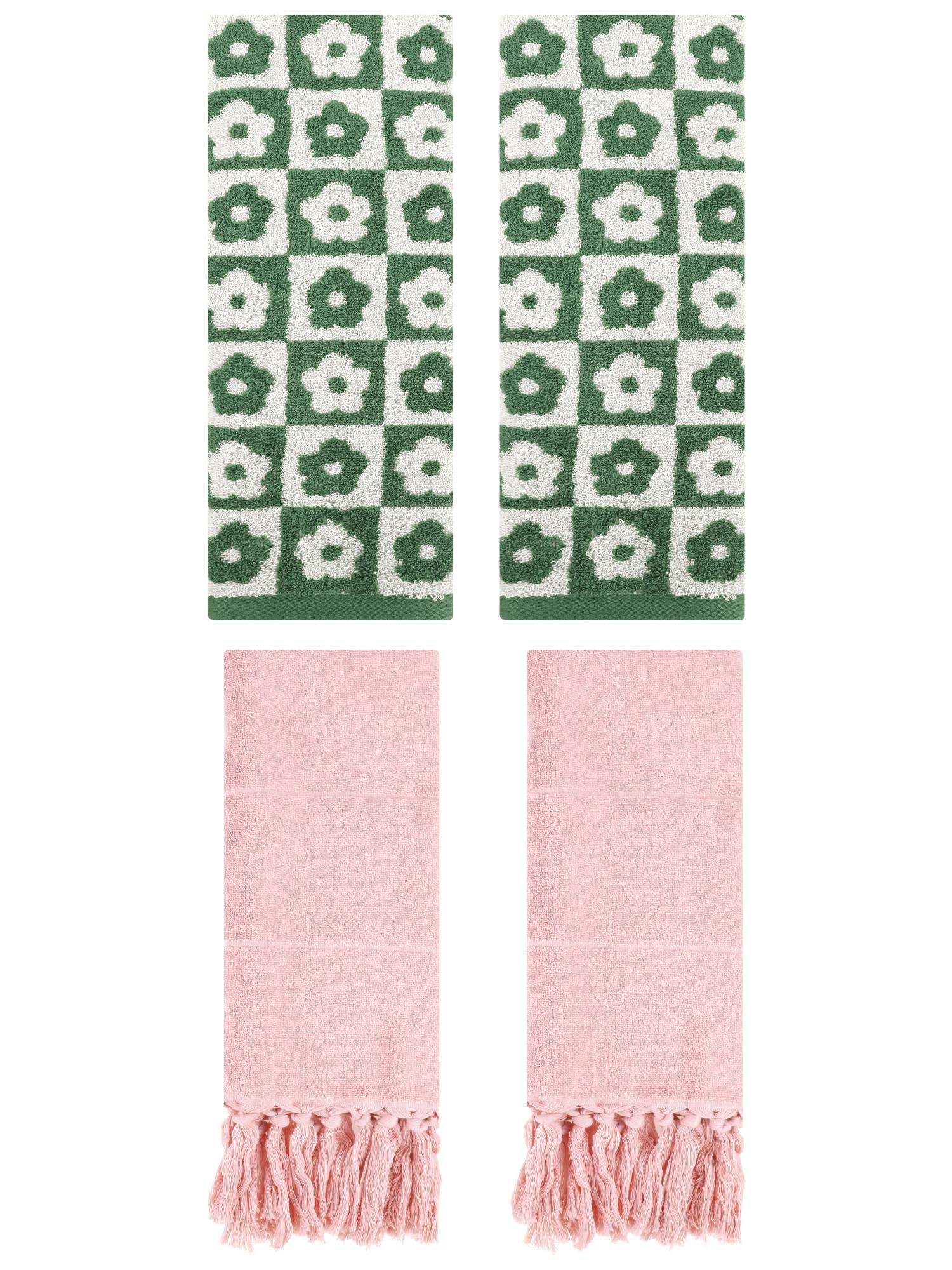 Unique Bargains 4 Pack Cotton Soft Bathroom Hand Towel 14"x30" Pink/Green