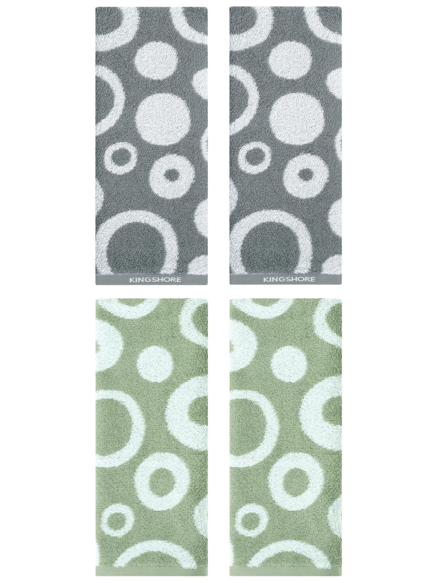 Unique Bargains 4 Pack Cute Round Geometric Pattern Hand Towel Cotton Towel Green/Greyc