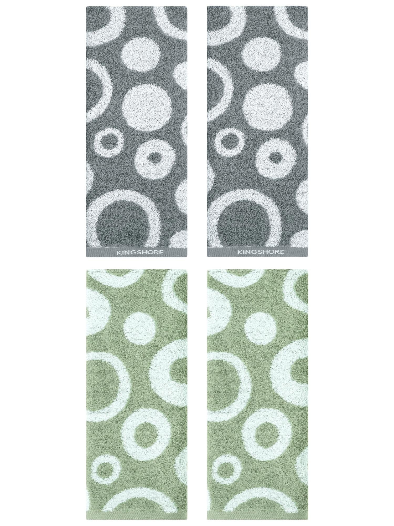 Unique Bargains 4 Pack Cute Round Geometric Pattern Hand Towel Cotton Towel Green/Greyc
