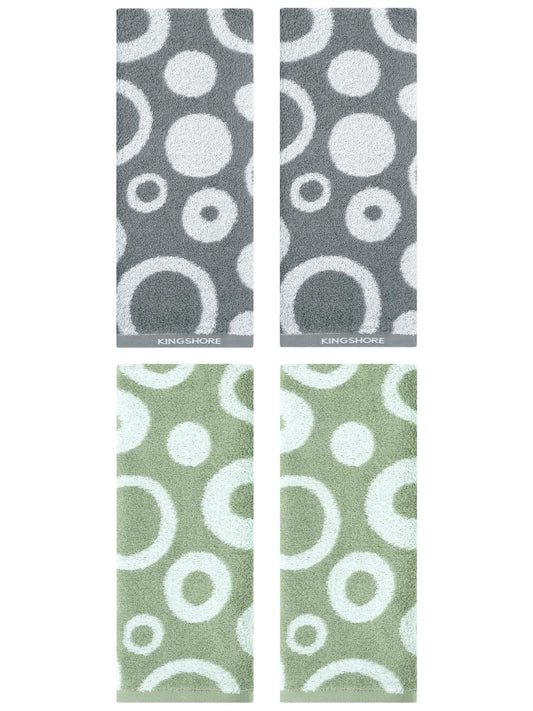 Unique Bargains 4 Pack Cute Round Geometric Pattern Hand Towel Cotton Towel Green/Greyc