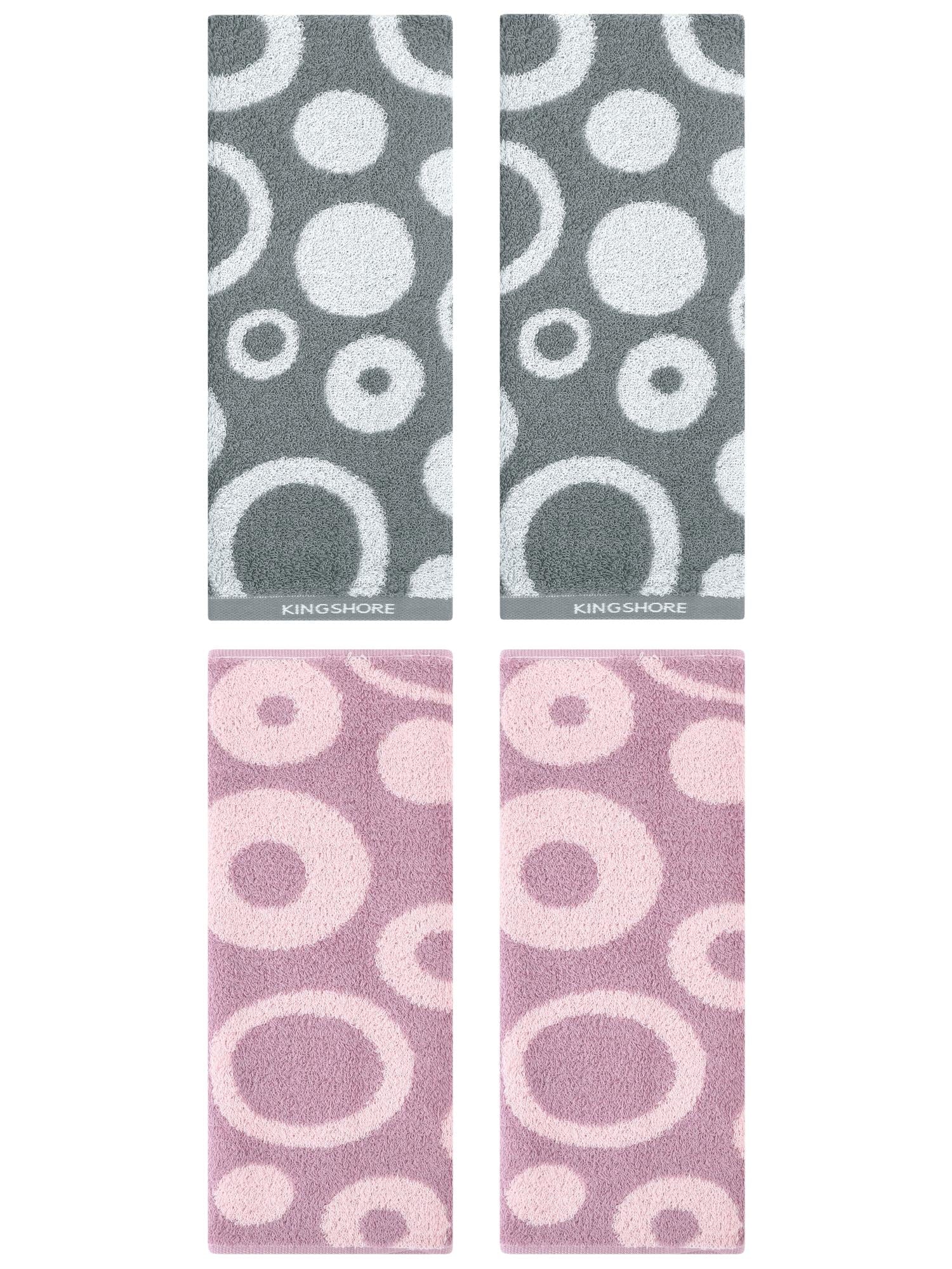 Unique Bargains 4 Pack Cute Round Geometric Pattern Hand Towel Cotton Towel Grey/Purple