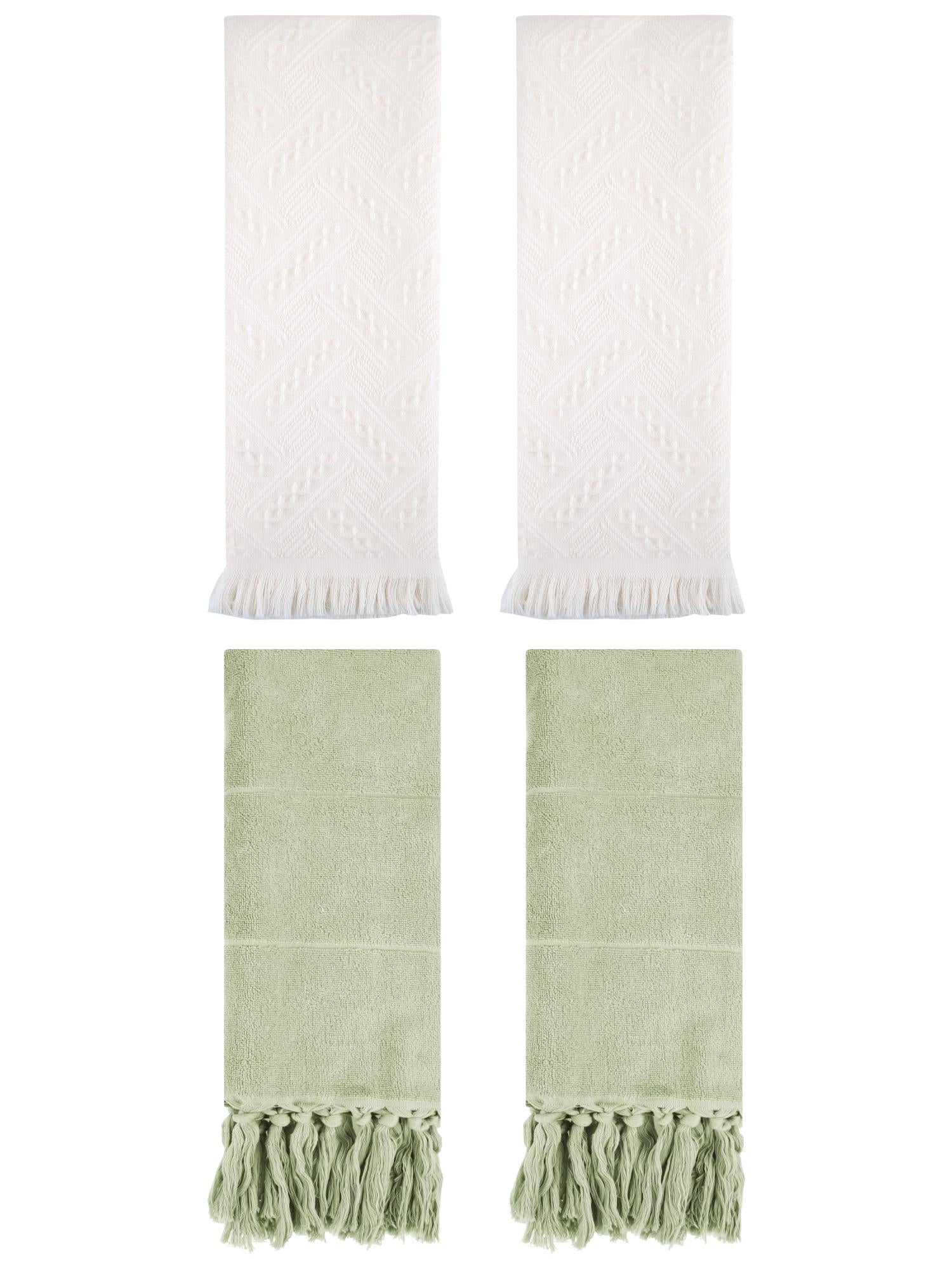 Unique Bargains 4 Pack Elegant Boho Turkish Hand Towels Green/White 14"x30"/13"x29"