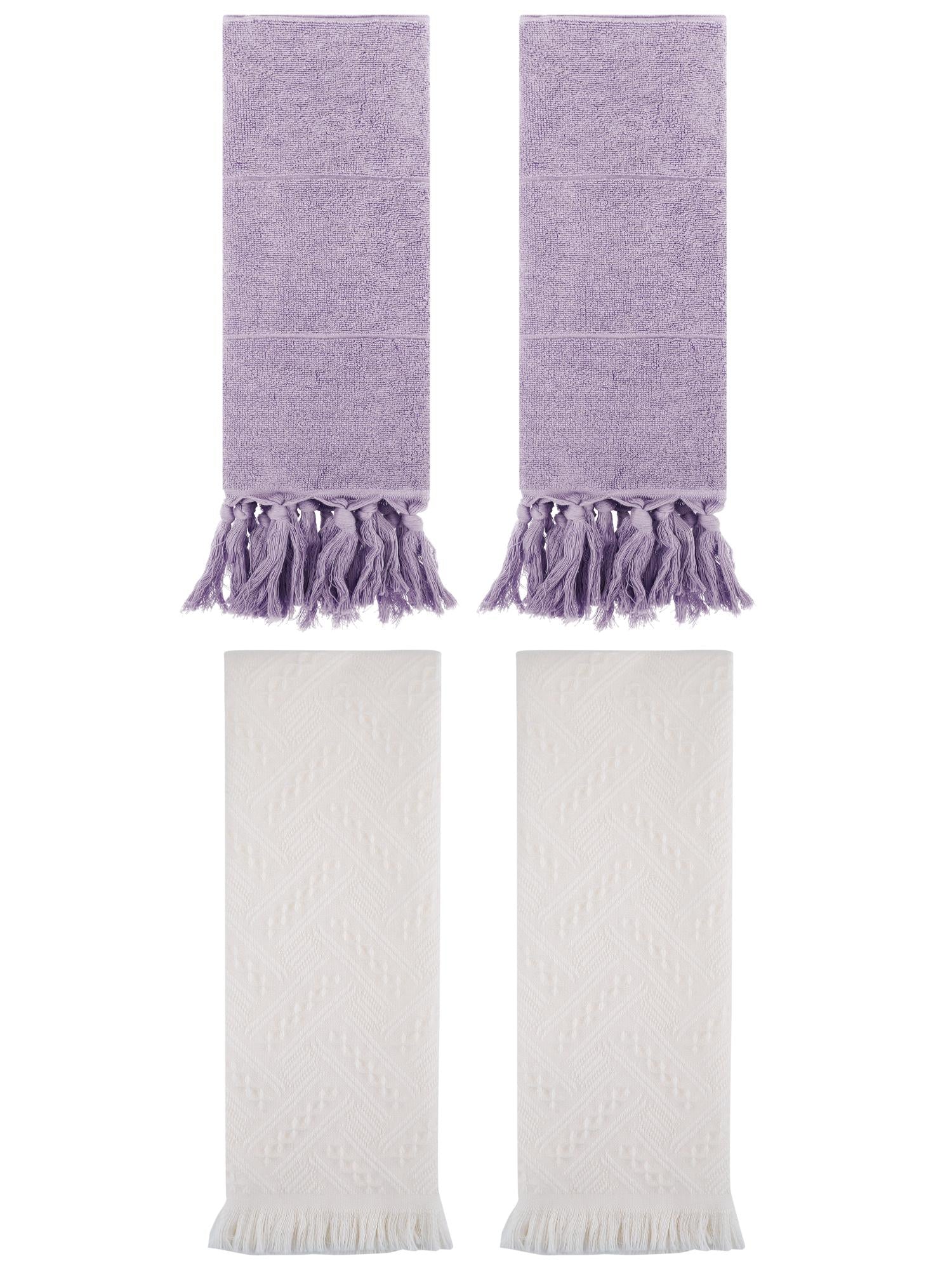 Unique Bargains 4 Pack Elegant Boho Turkish Hand Towels Purple/Beige 14"x30"/13"x29"