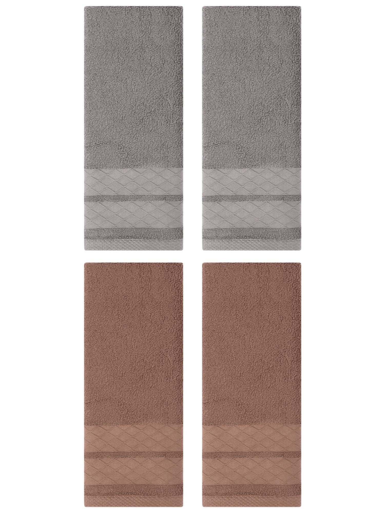 Unique Bargains 4 Pack Geometry Pattern Cotton Soft Hand Towels Brown/Grey 14" x 30"