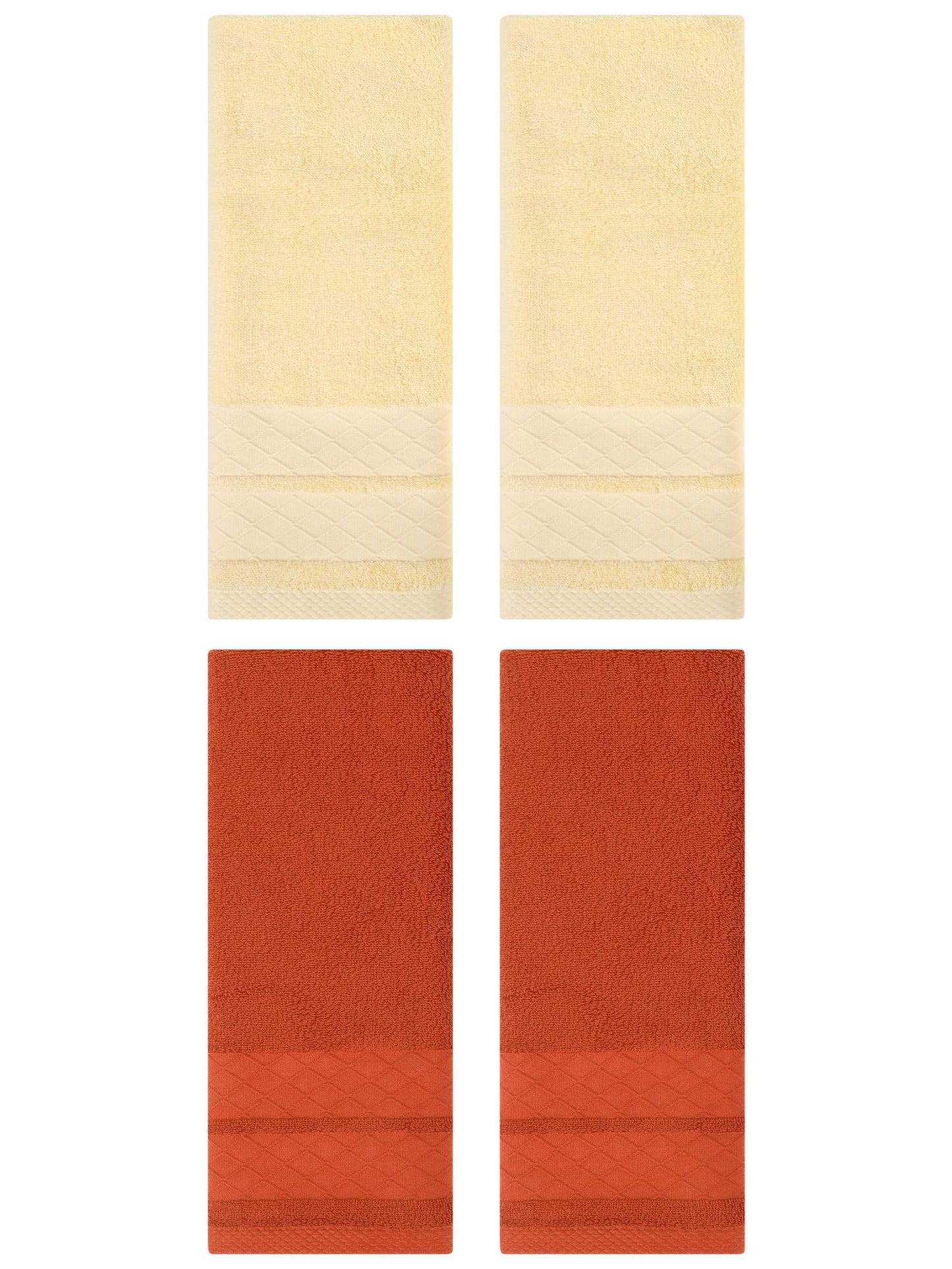 Unique Bargains 4 Pack Geometry Pattern Cotton Soft Hand Towels Cream/Coral 14" x 30"