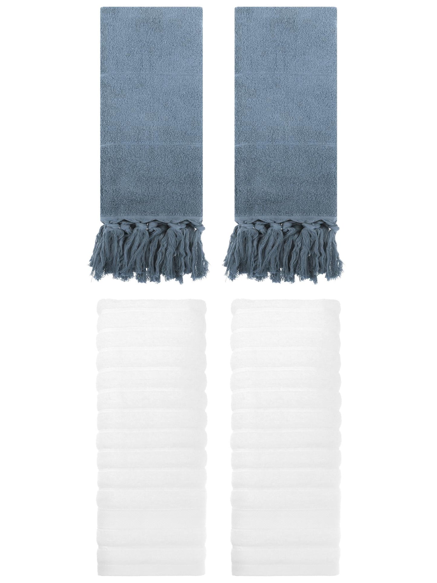Unique Bargains 4 Pack Solid Absorbent Soft Cotton Hand Towels 14" x 30" Blue/White