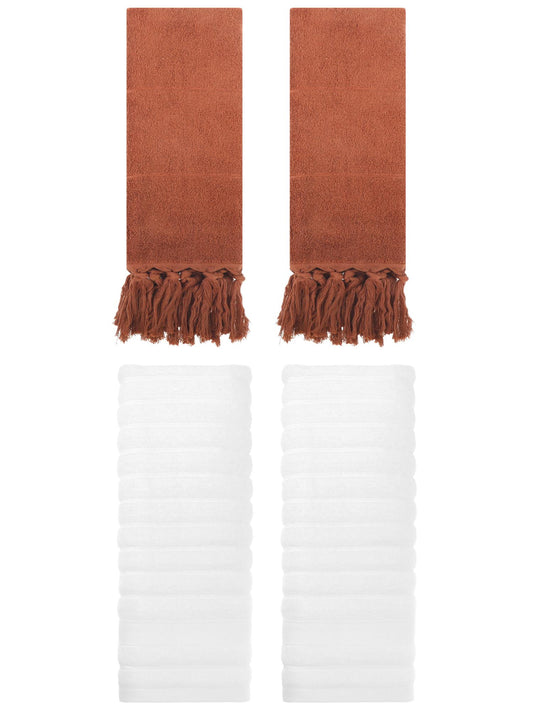 Unique Bargains 4 Pack Solid Absorbent Soft Cotton Hand Towels 14" x 30" Brown/White