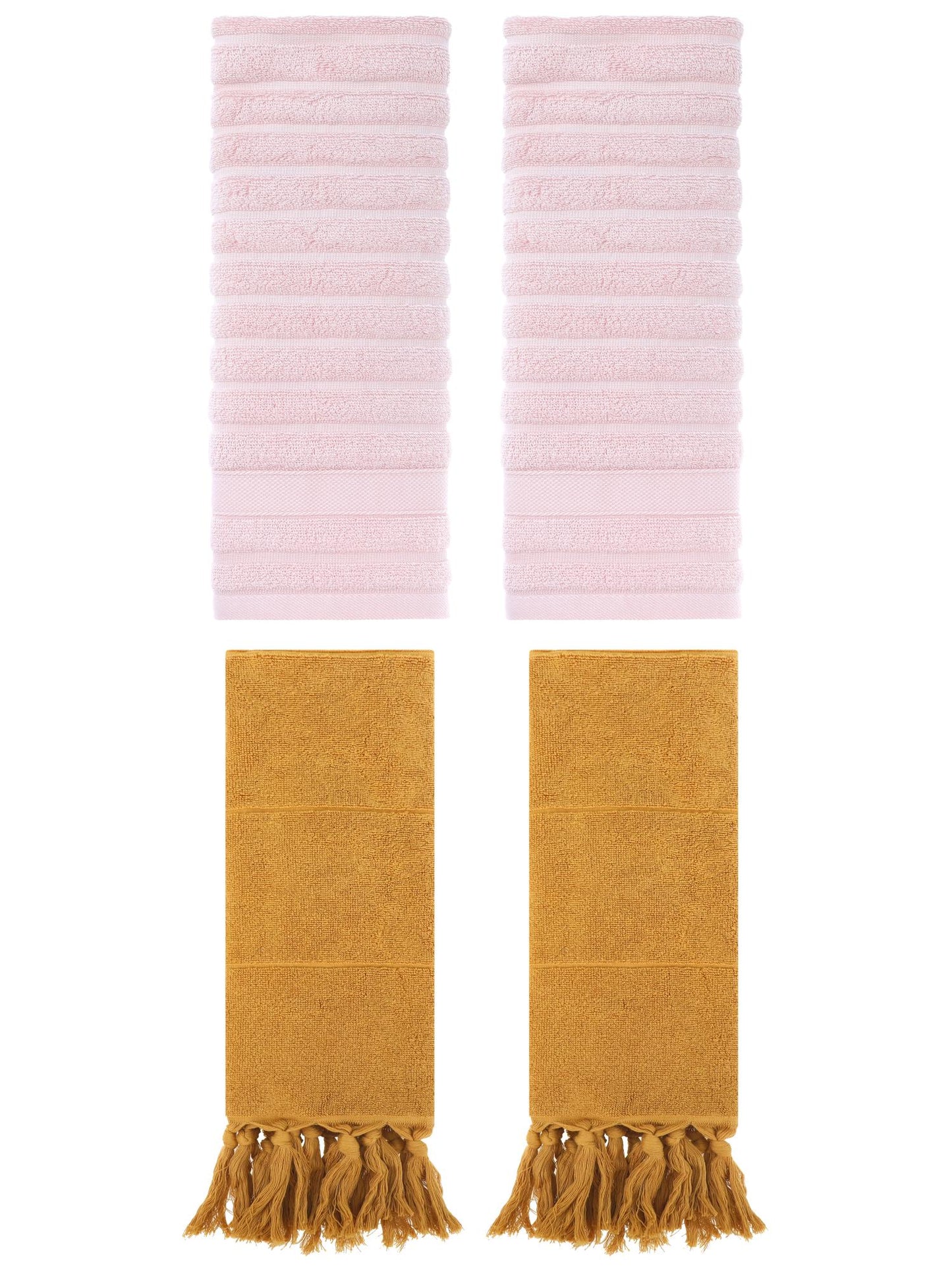 Unique Bargains 4 Pack Solid Absorbent Soft Cotton Hand Towels 14" x 30" Yellow/Pink