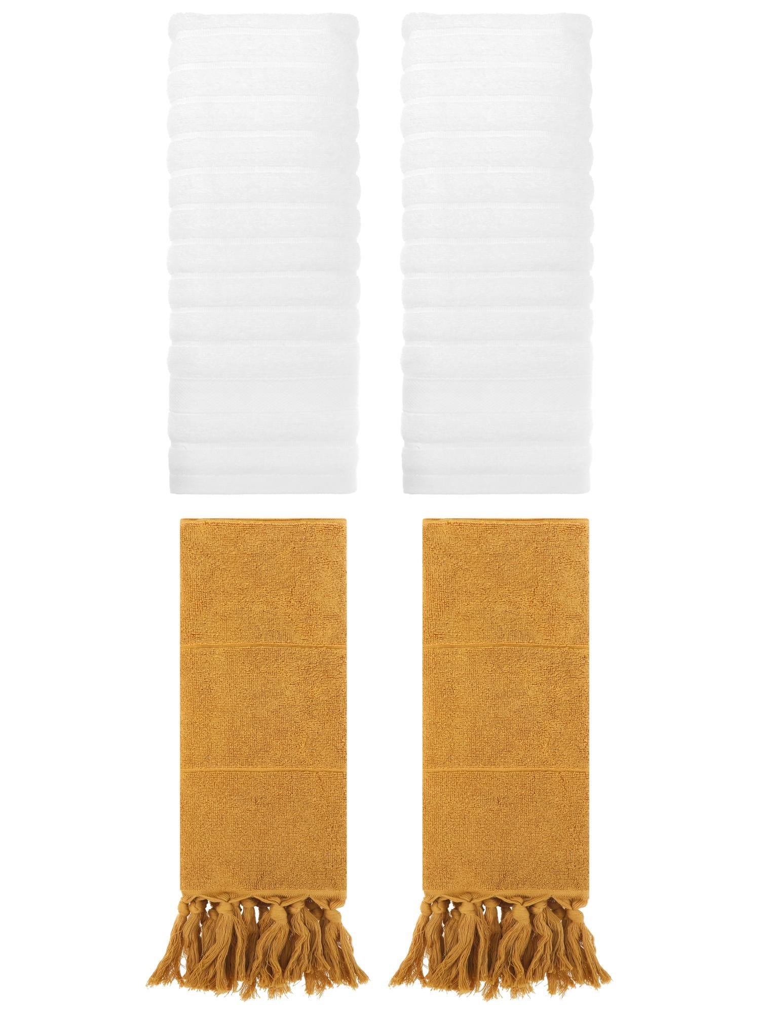 Unique Bargains 4 Pack Solid Absorbent Soft Cotton Hand Towels 14" x 30" Yellow/White