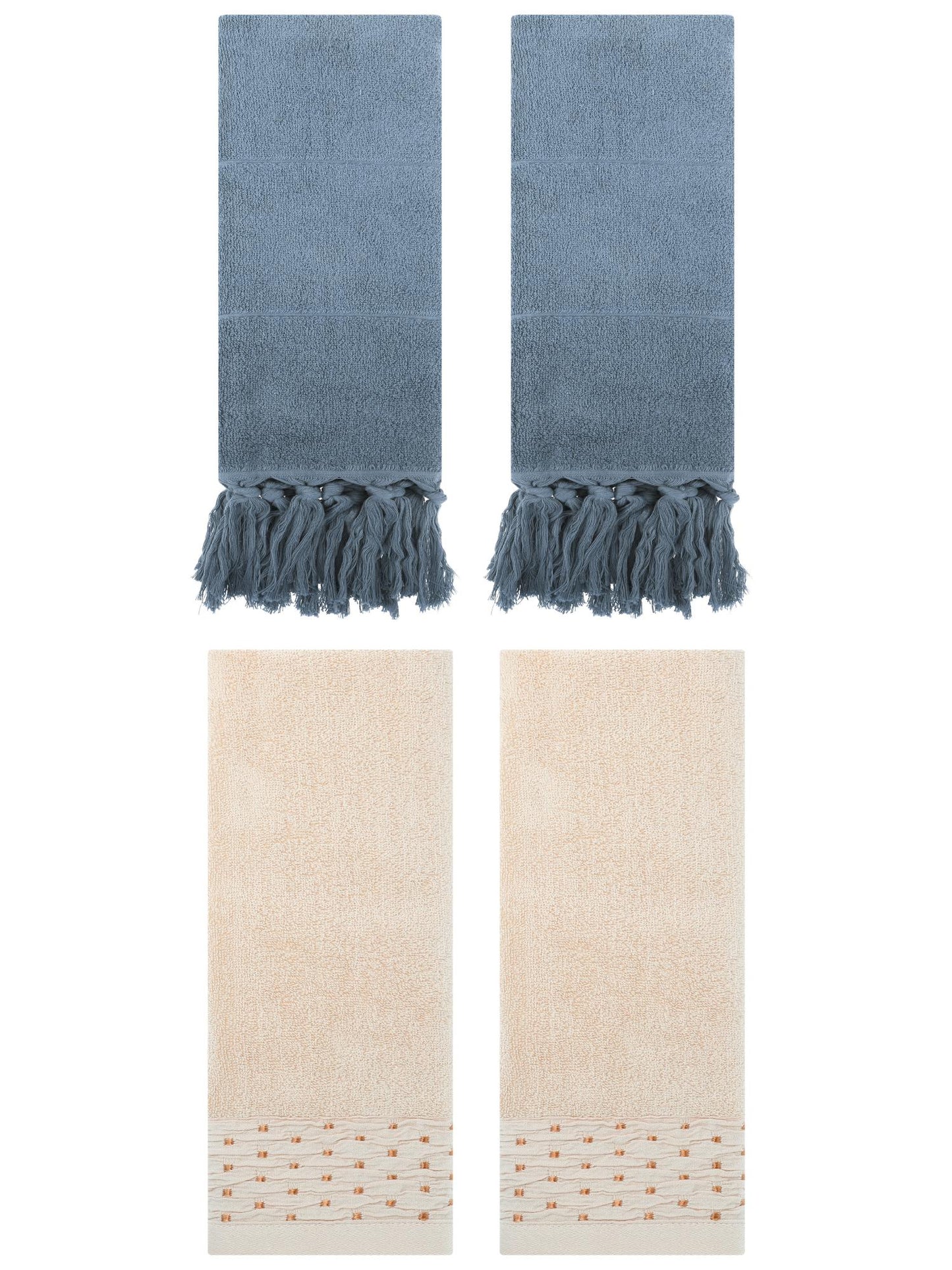 Unique Bargains 4 Pack Solid Cotton Bathroom Hand Towel 14" x 30" Blue/Light Brown