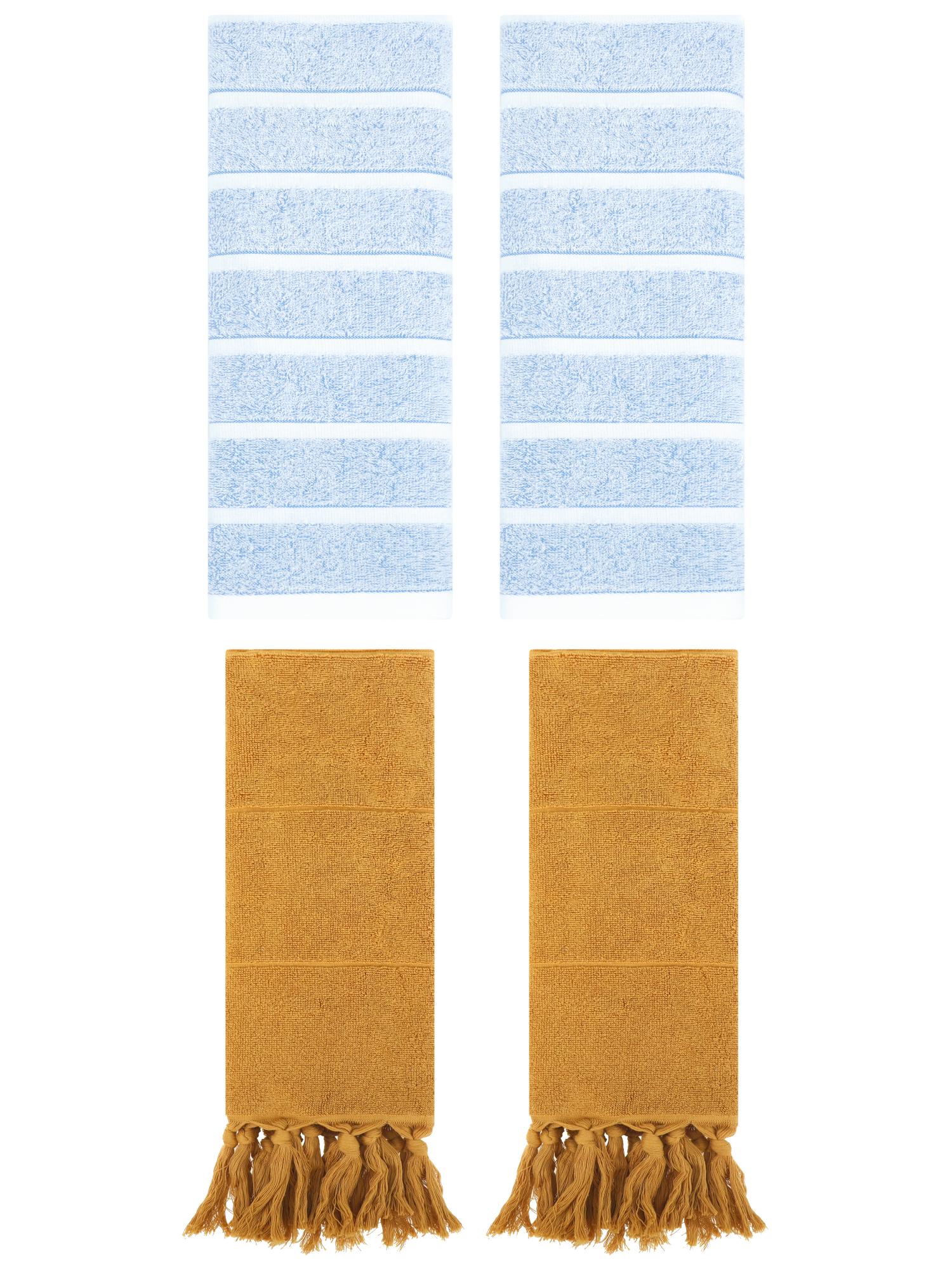 Unique Bargains 4 Pack Striped Solid Hand Towel Yellow/Blue 14"x30"/13"x29"