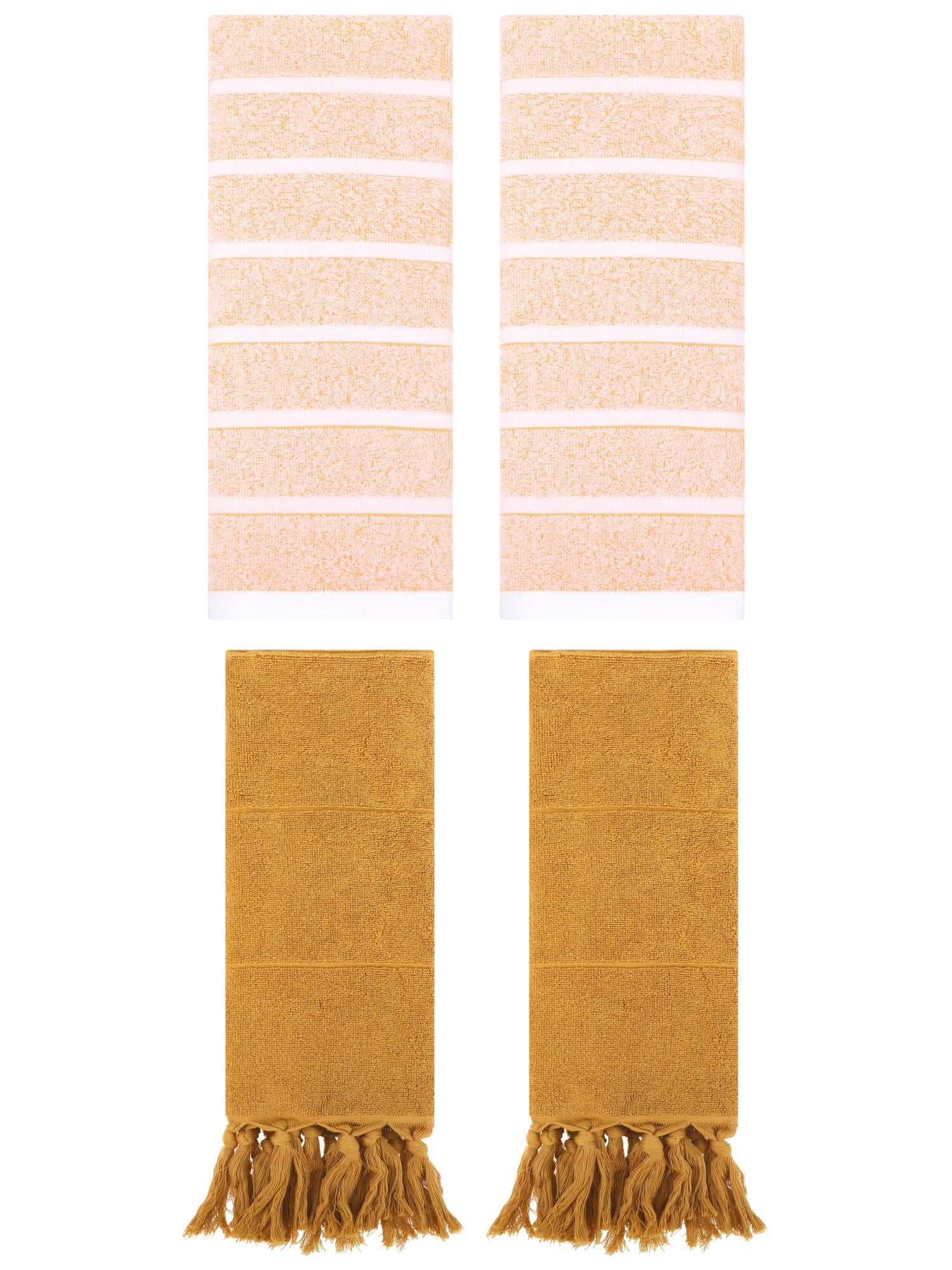 Unique Bargains 4 Pack Striped Solid Hand Towel Yellow/Orange 14"x30"/13"x29"