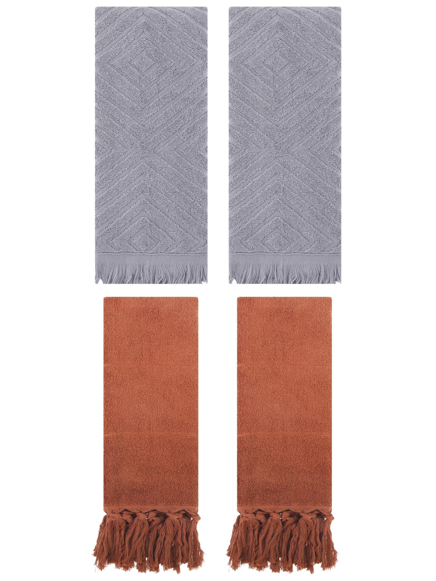 Unique Bargains 4 Pack Turkish Hand Towels with Tassel Brown/Grey 14"x30"/13"x29"