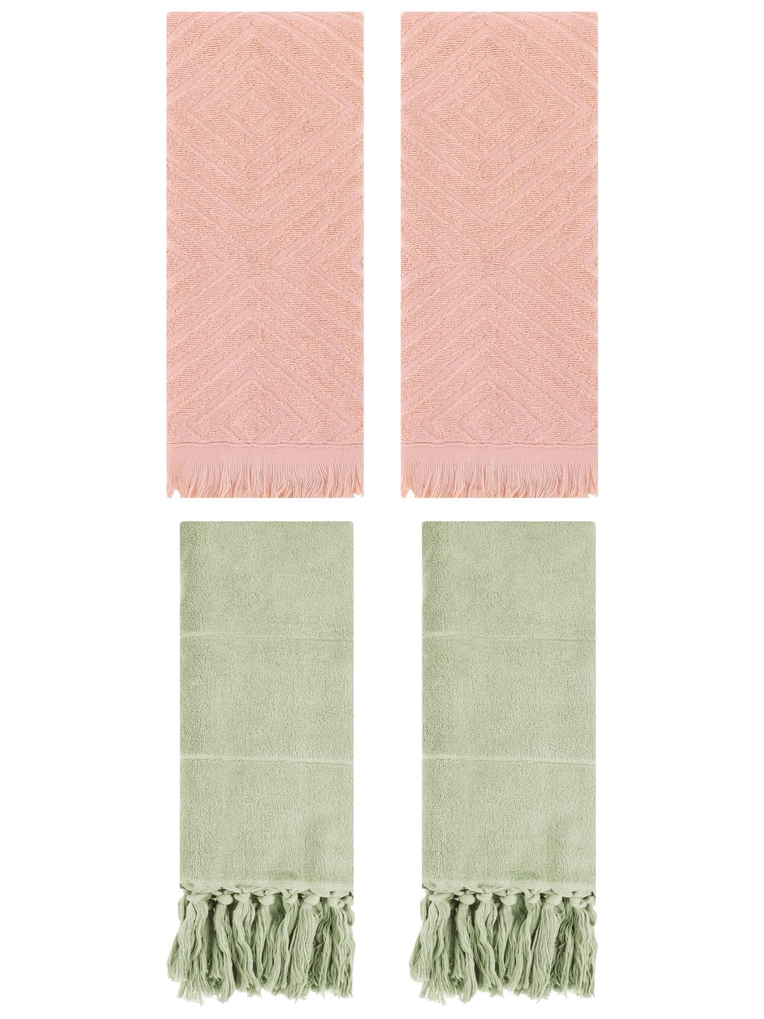 Unique Bargains 4 Pack Turkish Hand Towels with Tassel Green/Orange 14"x30"/13"x29"