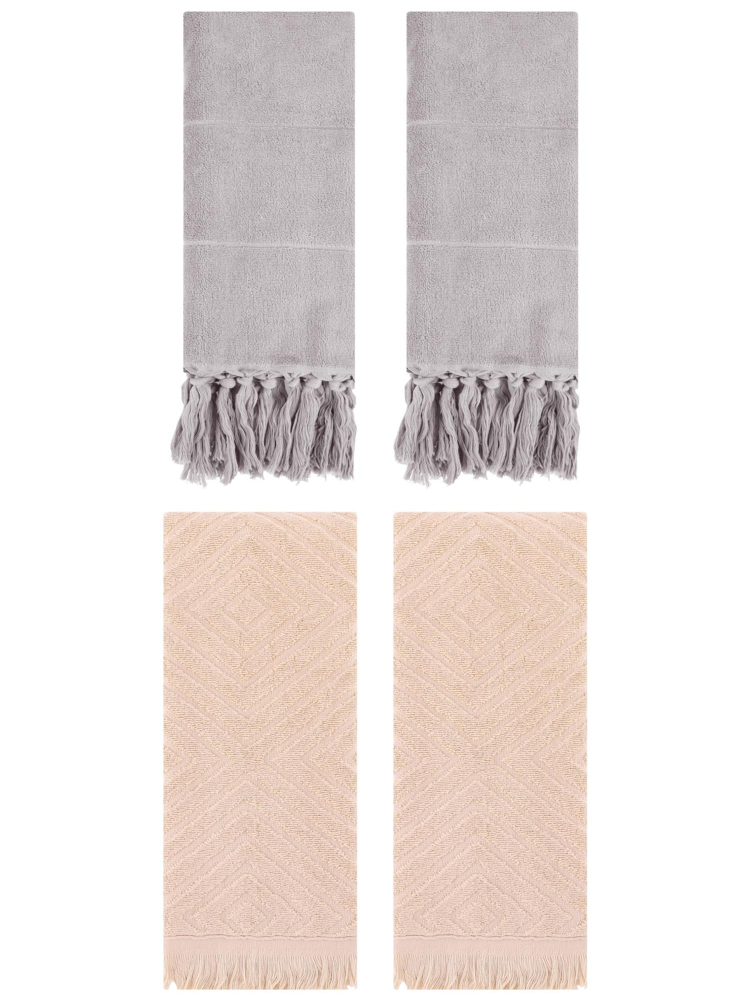 Unique Bargains 4 Pack Turkish Hand Towels with Tassel Grey/Brown 14"x30"/13"x29"