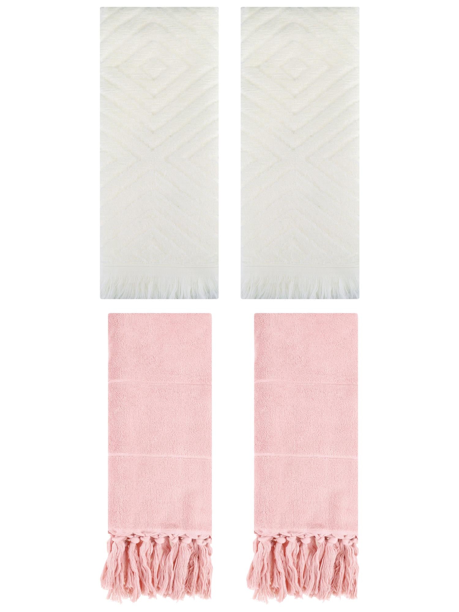 Unique Bargains 4 Pack Turkish Hand Towels with Tassel Pink/Beige 14"x30"/13"x29"