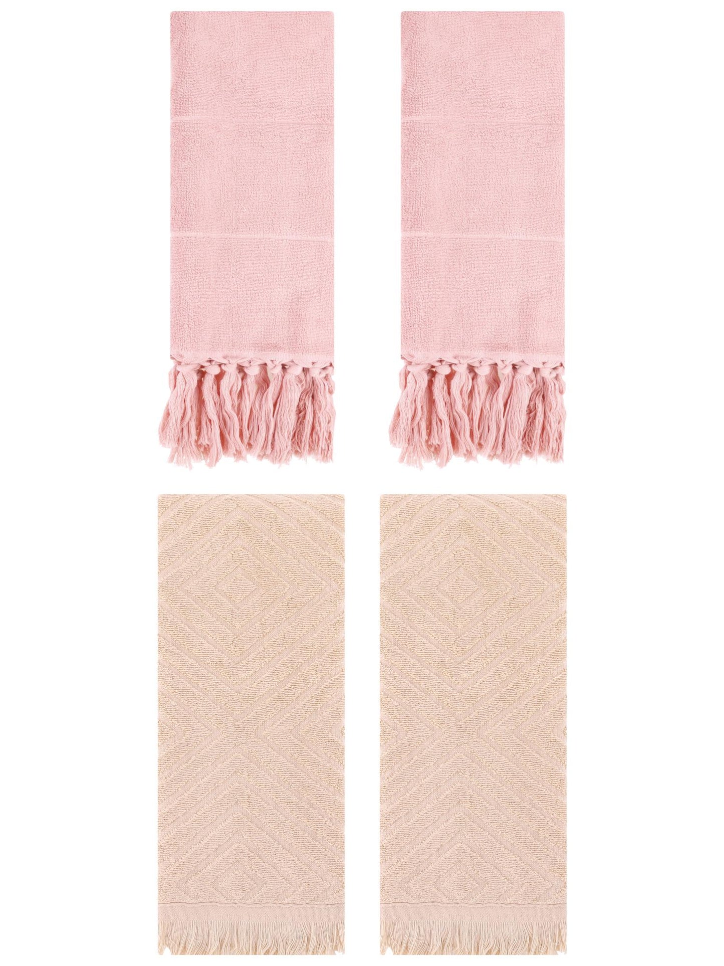 Unique Bargains 4 Pack Turkish Hand Towels with Tassel Pink/Brown 14"x30"/13"x29"