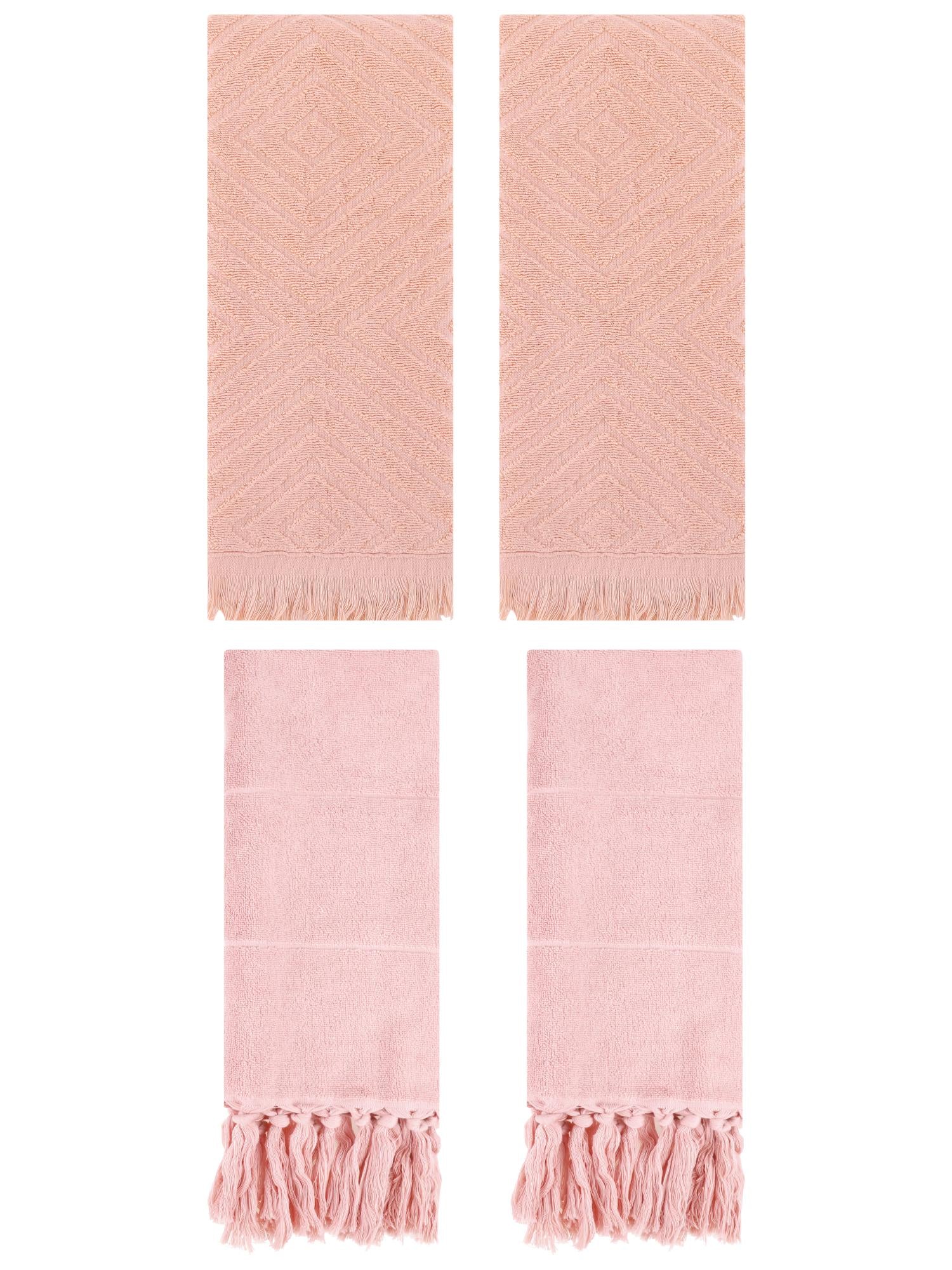 Unique Bargains 4 Pack Turkish Hand Towels with Tassel Pink/Orange 14"x30"/13"x29"