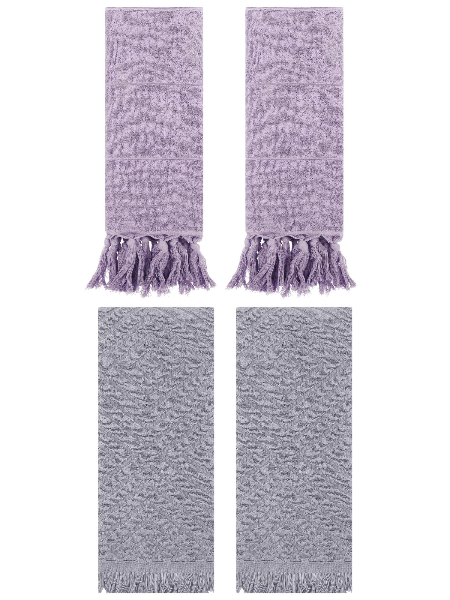 Unique Bargains 4 Pack Turkish Hand Towels with Tassel Purple/Grey 14"x30"/13"x29"