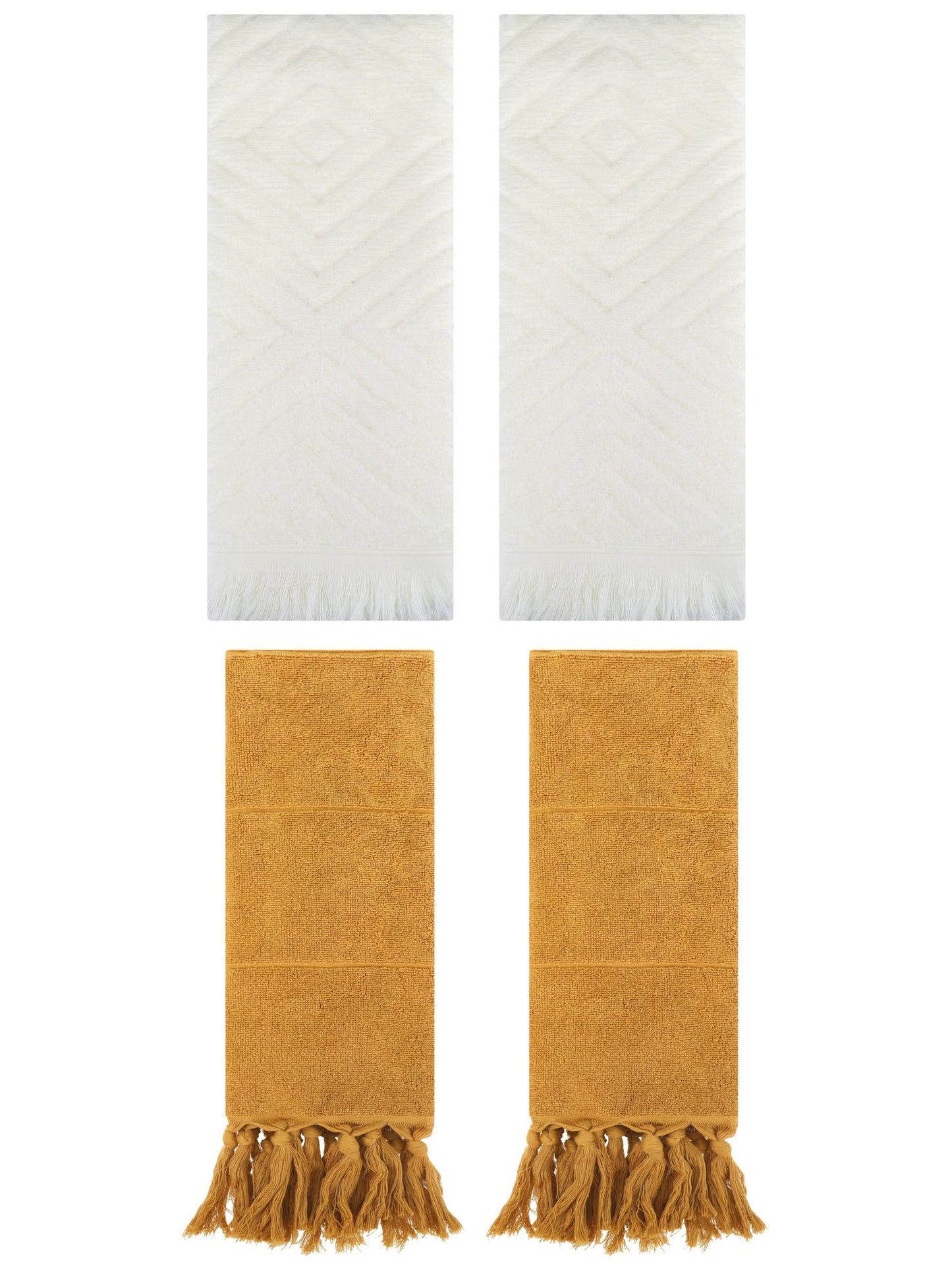 Unique Bargains 4 Pack Turkish Hand Towels with Tassel Yellow/Beige 14"x30"/13"x29"