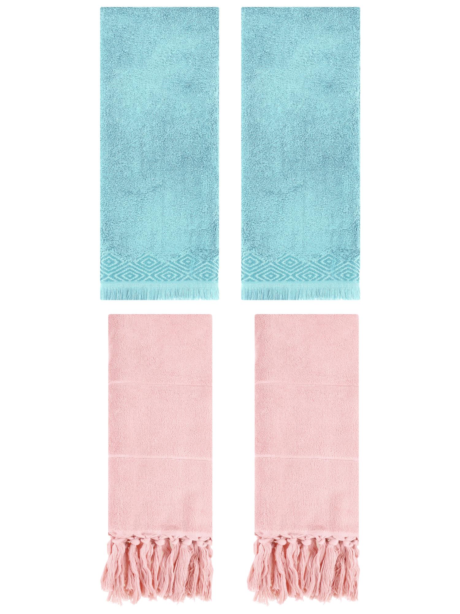 Unique Bargains 4 Pack Turkish Room Hand Towels Pink/Blue 14"x30"/13"x29"