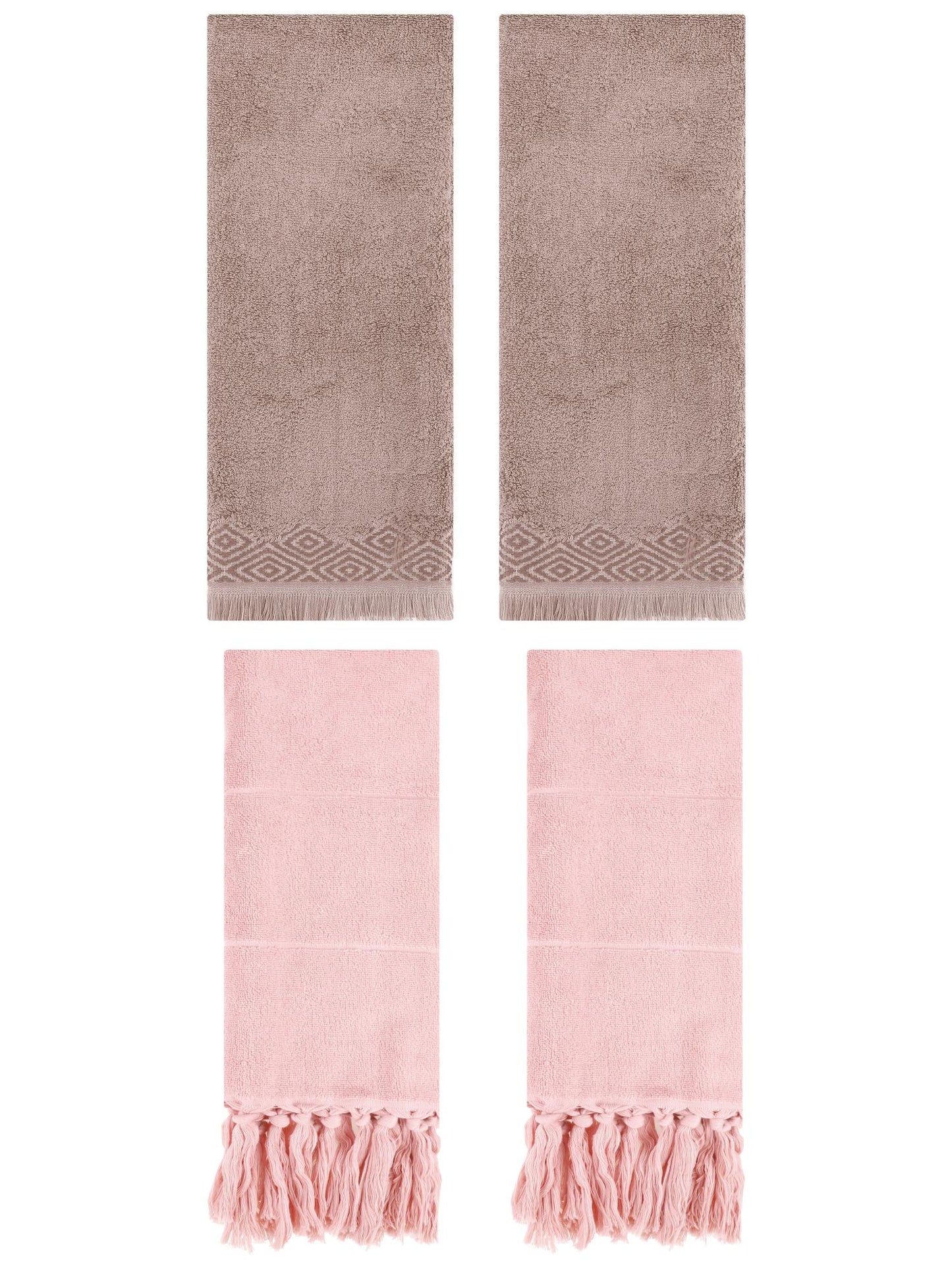 Unique Bargains 4 Pack Turkish Room Hand Towels Pink/Brown 14"x30"/13"x29"