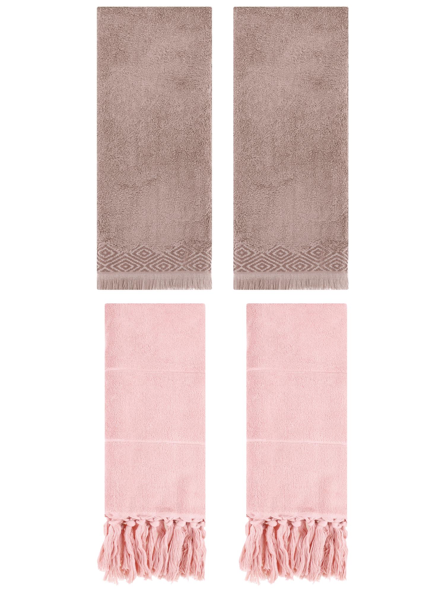 Unique Bargains 4 Pack Turkish Room Hand Towels Pink/Brown 14"x30"/13"x29"