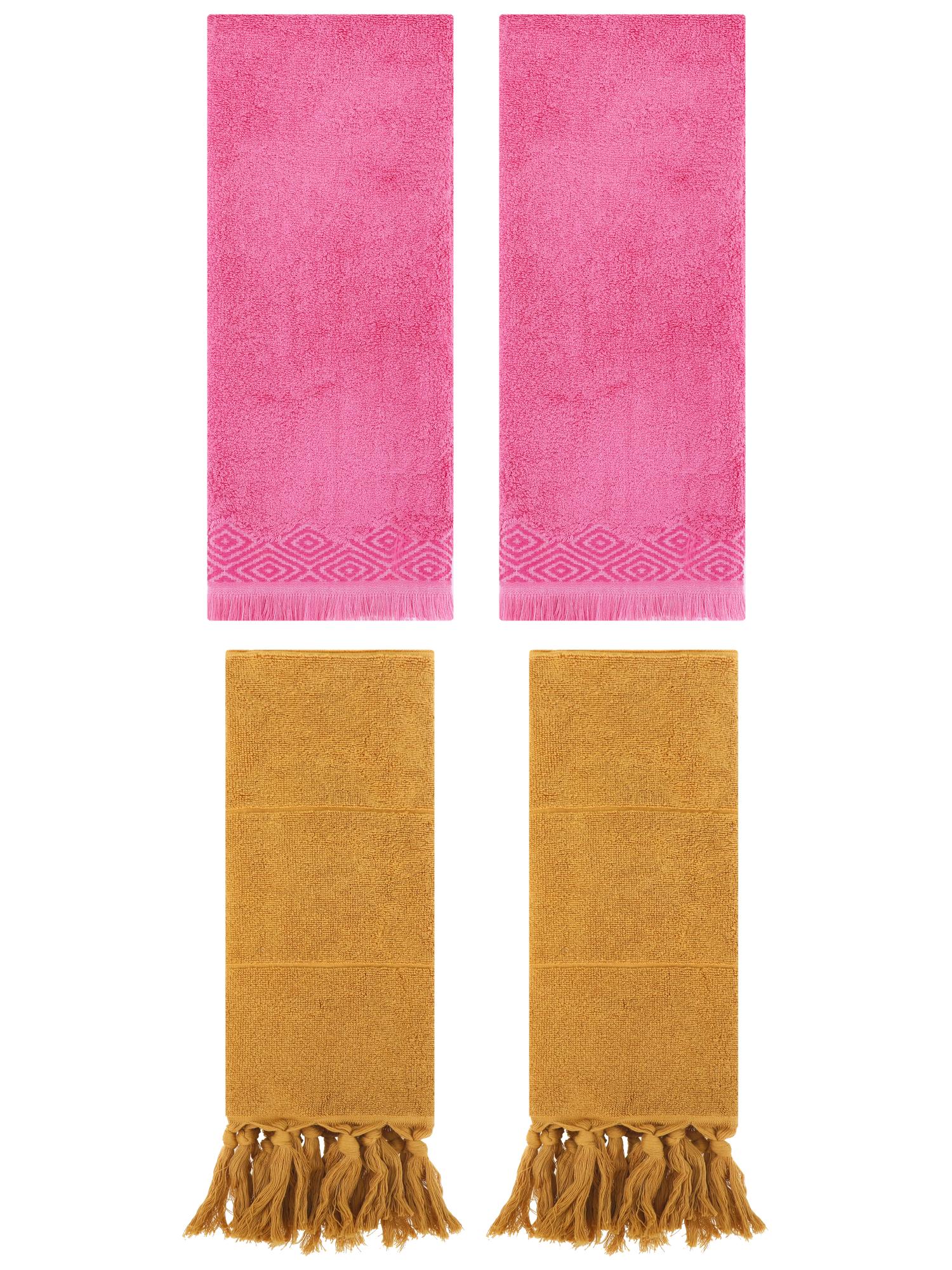 Unique Bargains 4 Pack Turkish Room Hand Towels Yellow/Pink 14"x30"/13"x29"