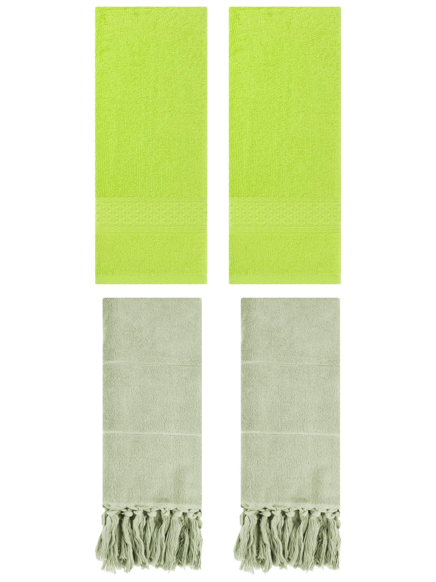 Unique Bargains 4 Packs Textured Tassels Hand Towel Green/Light Green 14" x 30"/13" x 30"