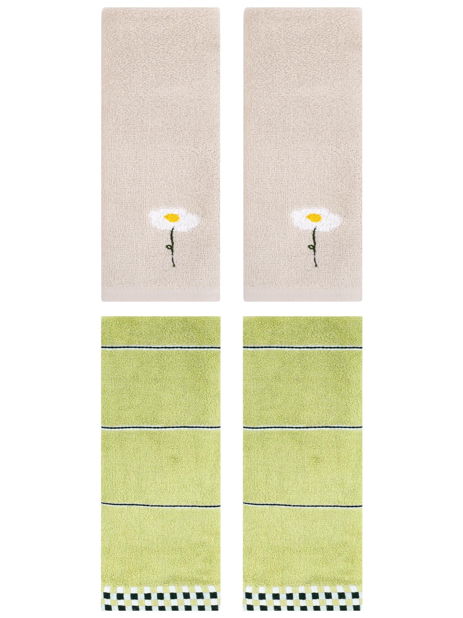 Unique Bargains 4 Pcs Absorbent Hand Towels Light Brown/Green 13" x 30"/14" x 30"