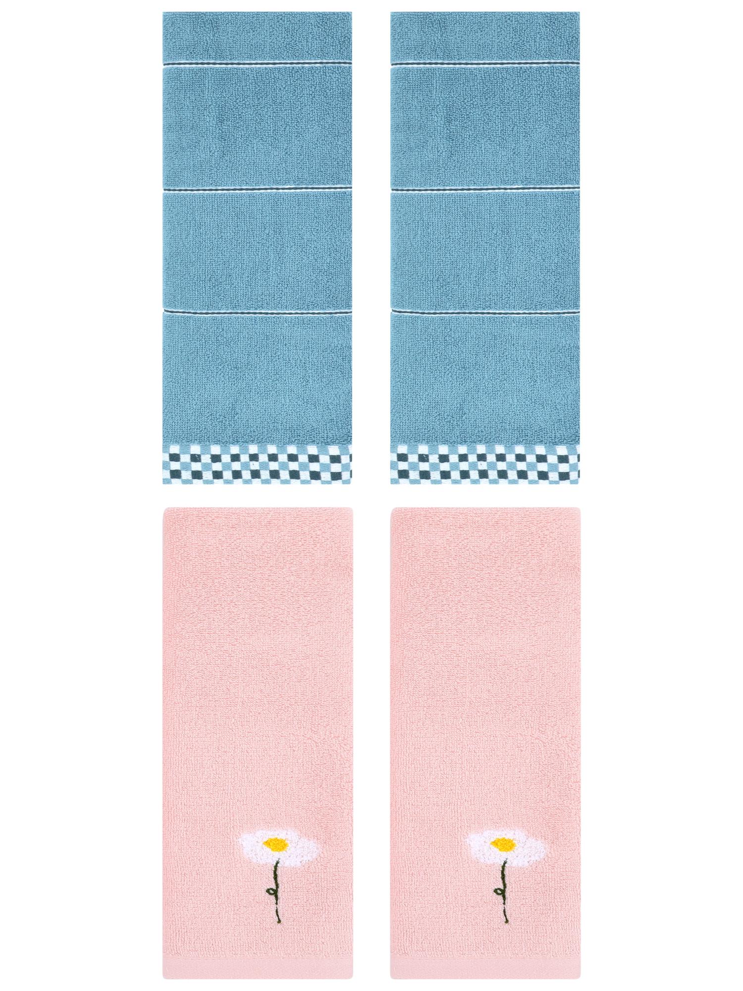 Unique Bargains 4 Pcs Absorbent Hand Towels Pink/Blue 13" x 30"/14" x 30"