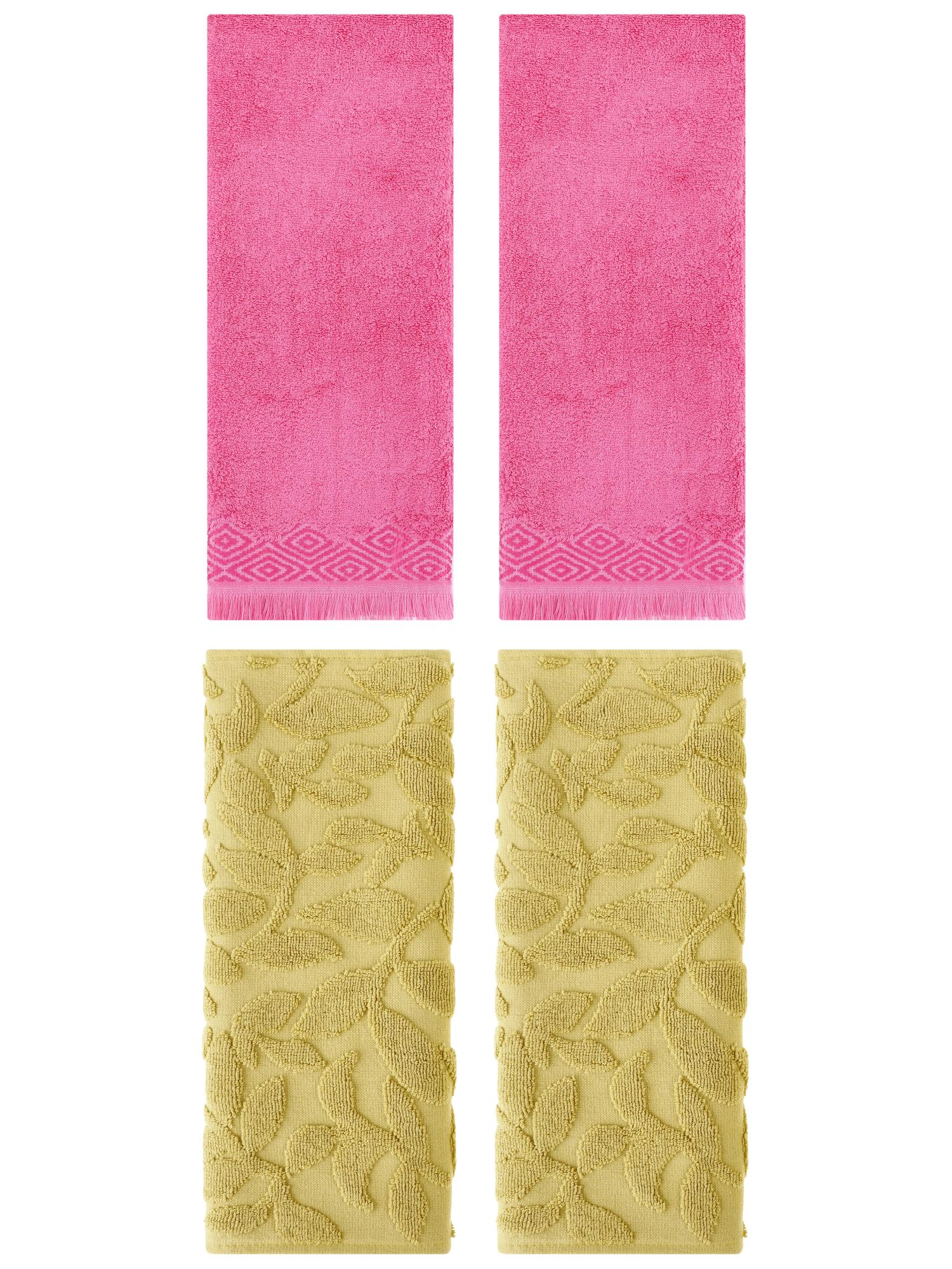 Unique Bargains 4 Pcs Absorbent Soft Boho Hand Towel Yellow/Pink 14" x 30"/13" x 29"