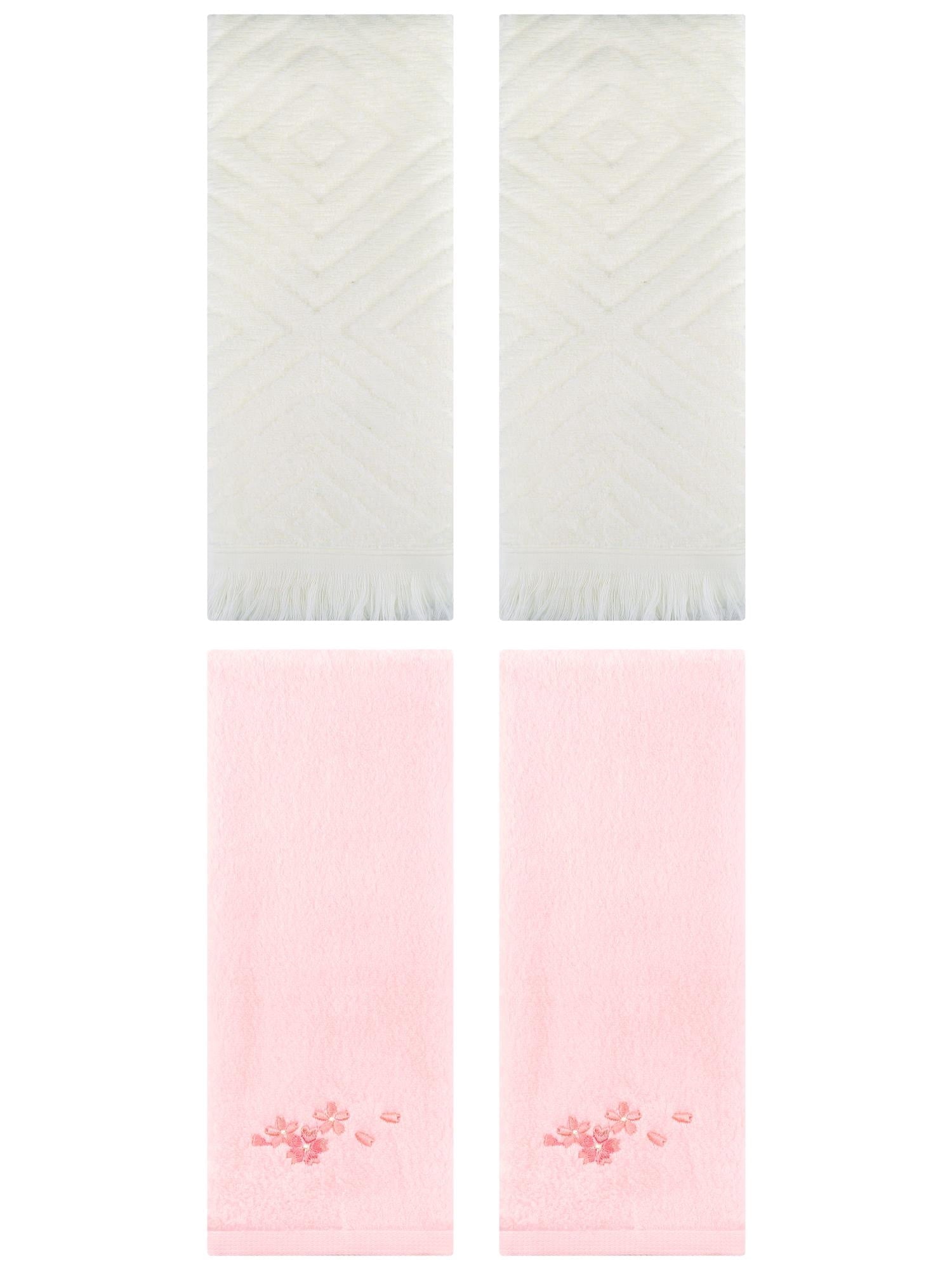 Unique Bargains 4 Pcs Bathroom Cotton Soft Hand Towels 13" x 29" Pink/Beige