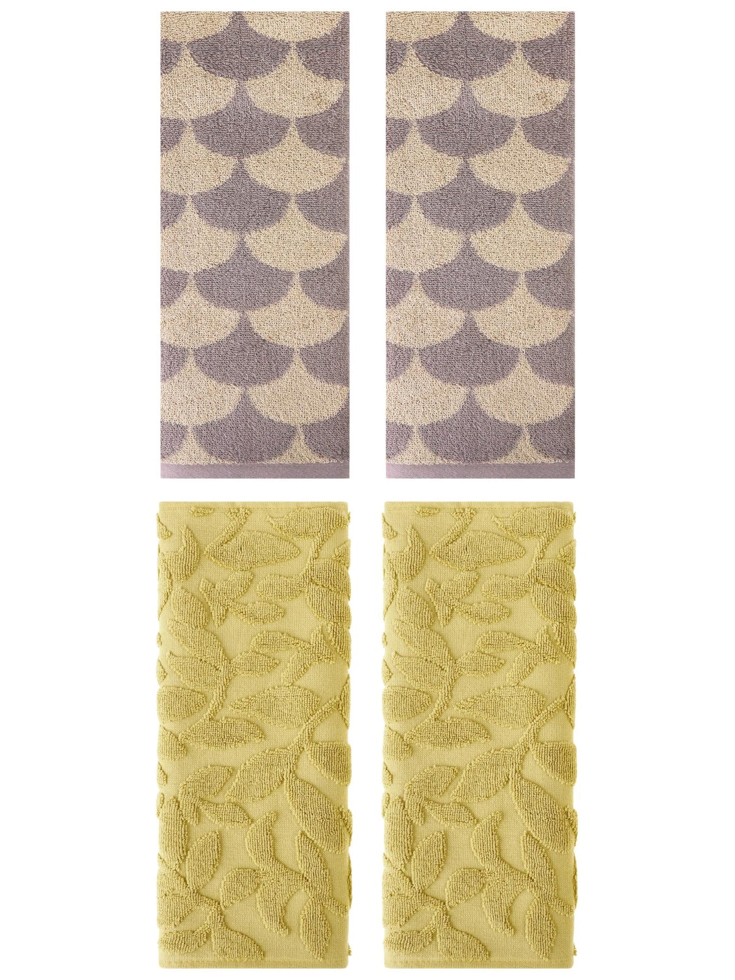 Unique Bargains 4 Pcs Bathroom Geometric Hand Towels Green/Yellow 13" x 29"/14" x 30"