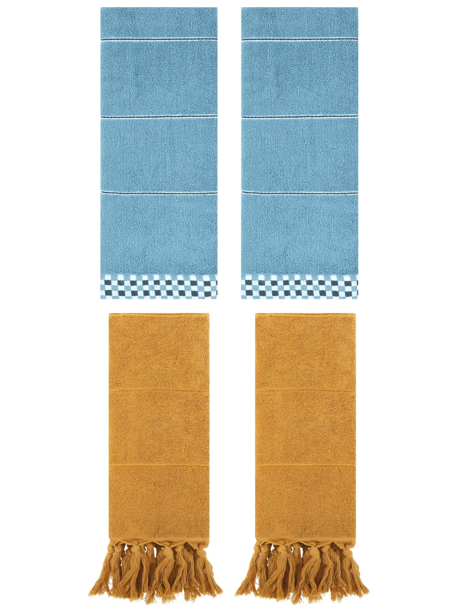 Unique Bargains 4 Pcs Bathroom Hand Towels 14" x 30" Yellow/Blue