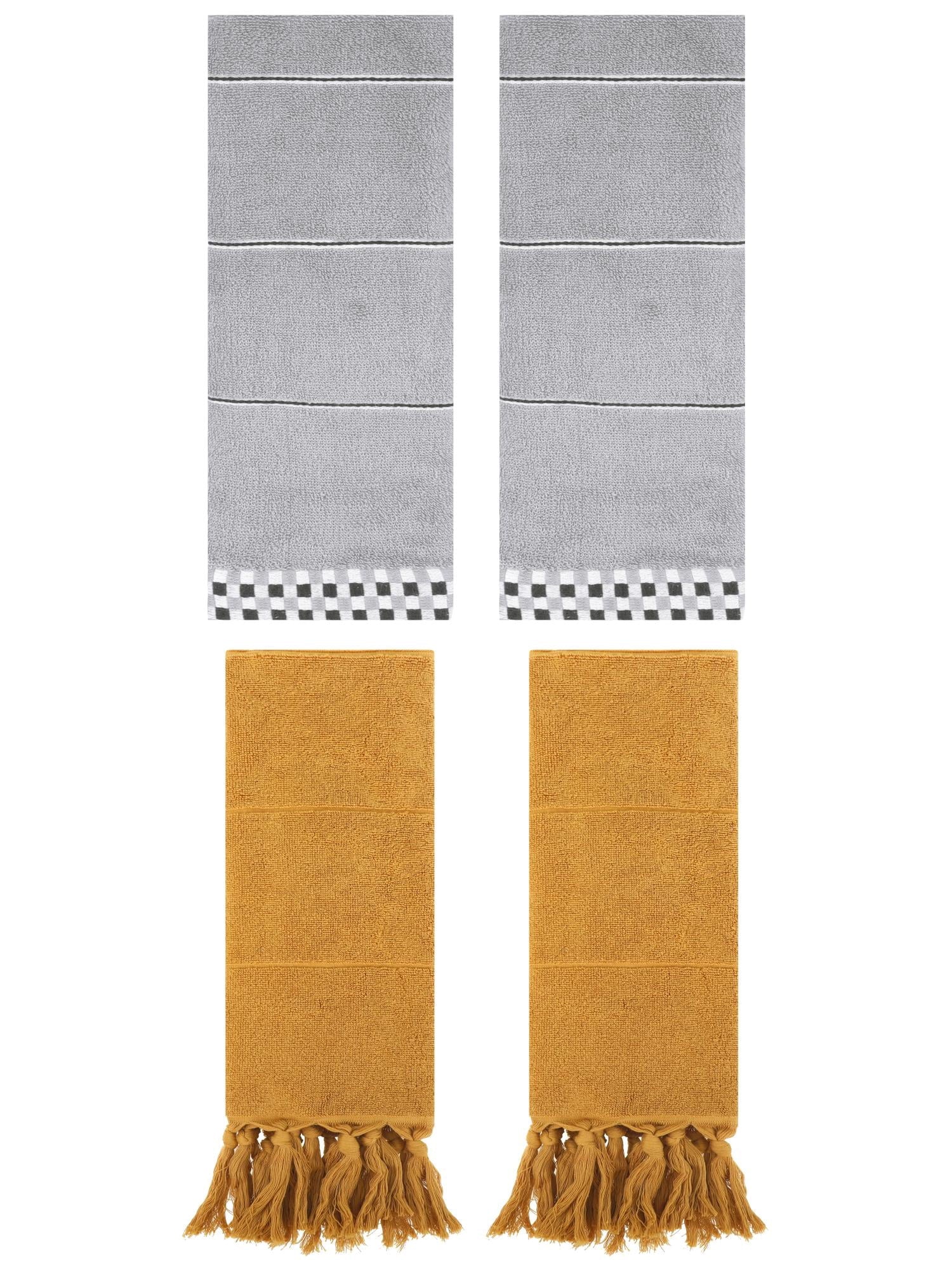 Unique Bargains 4 Pcs Bathroom Hand Towels 14" x 30" Yellow/Grey