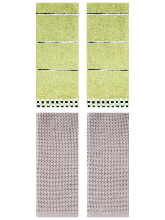 Unique Bargains 4 Pcs Bathroom Hand Towels Camel/Green 13" x 30"/14" x 30"