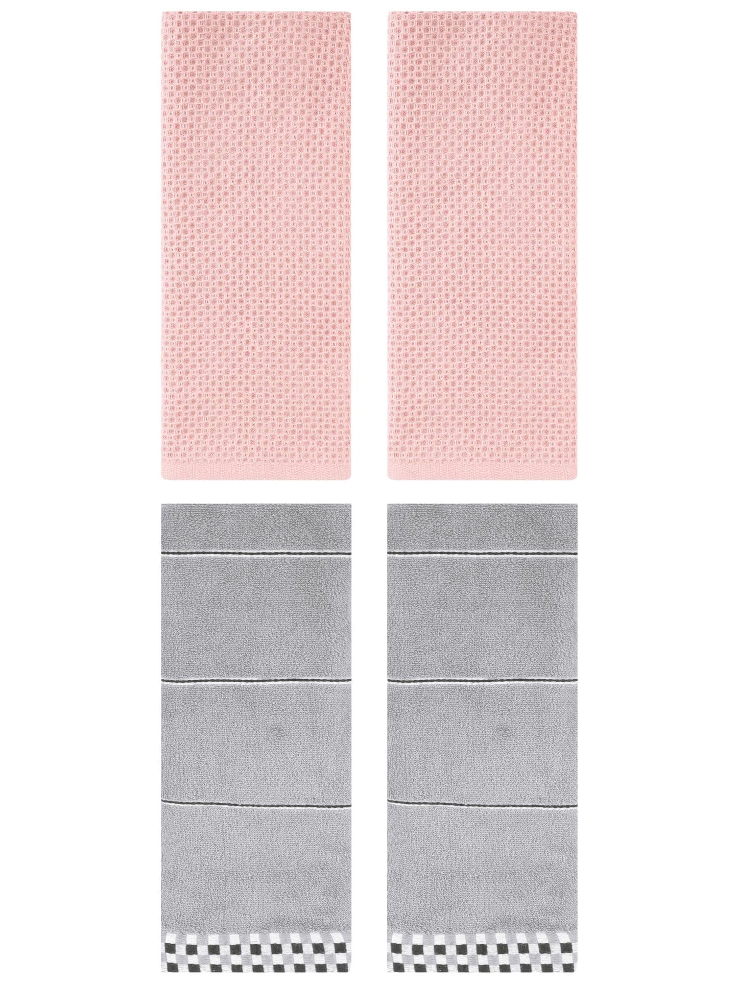 Unique Bargains 4 Pcs Bathroom Hand Towels Pink/Grey 13" x 30"/14" x 30"