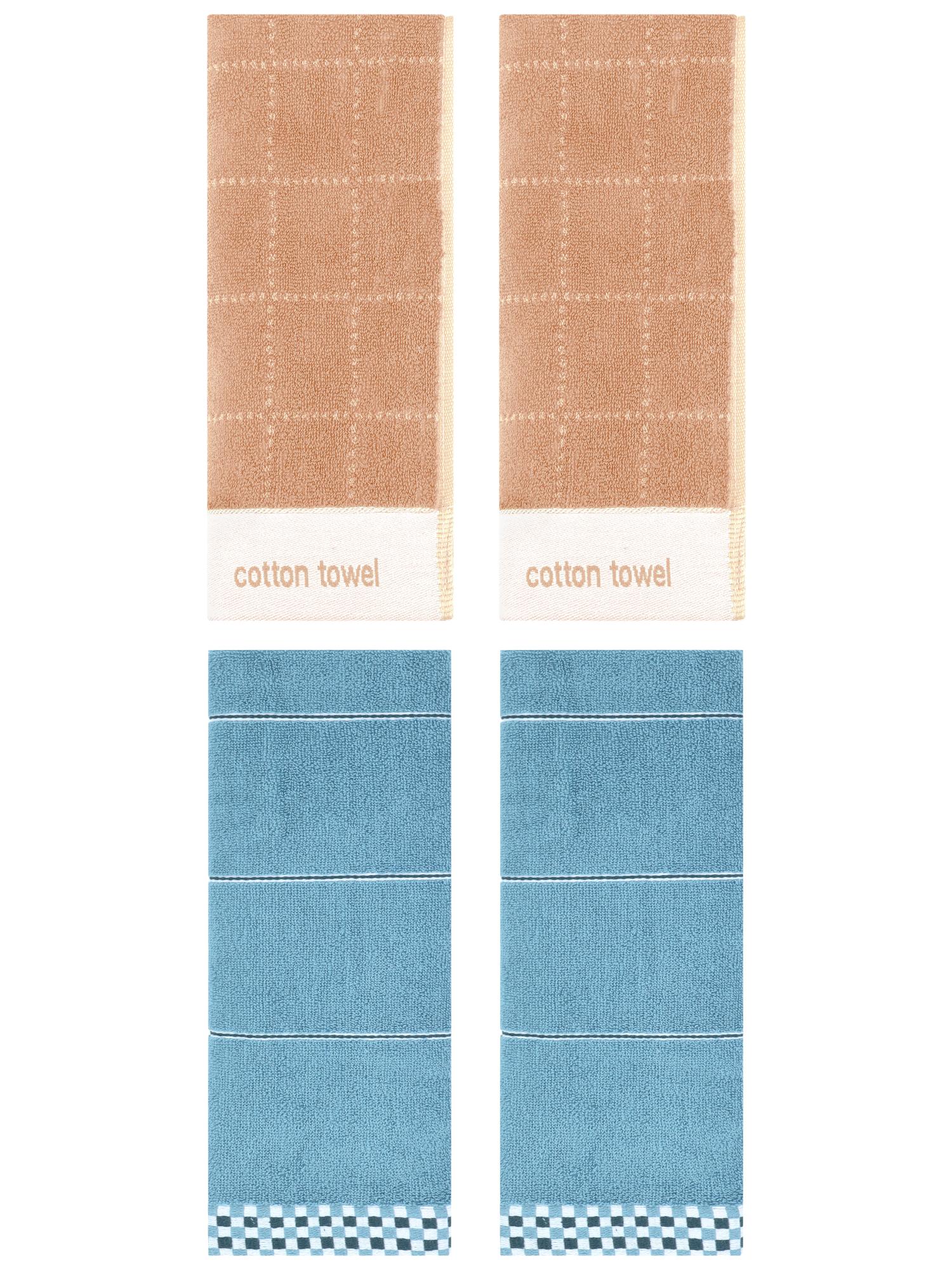 Unique Bargains 4 Pcs Checked Soft Hand Towel 14 x 30 Inch Blue/Brown