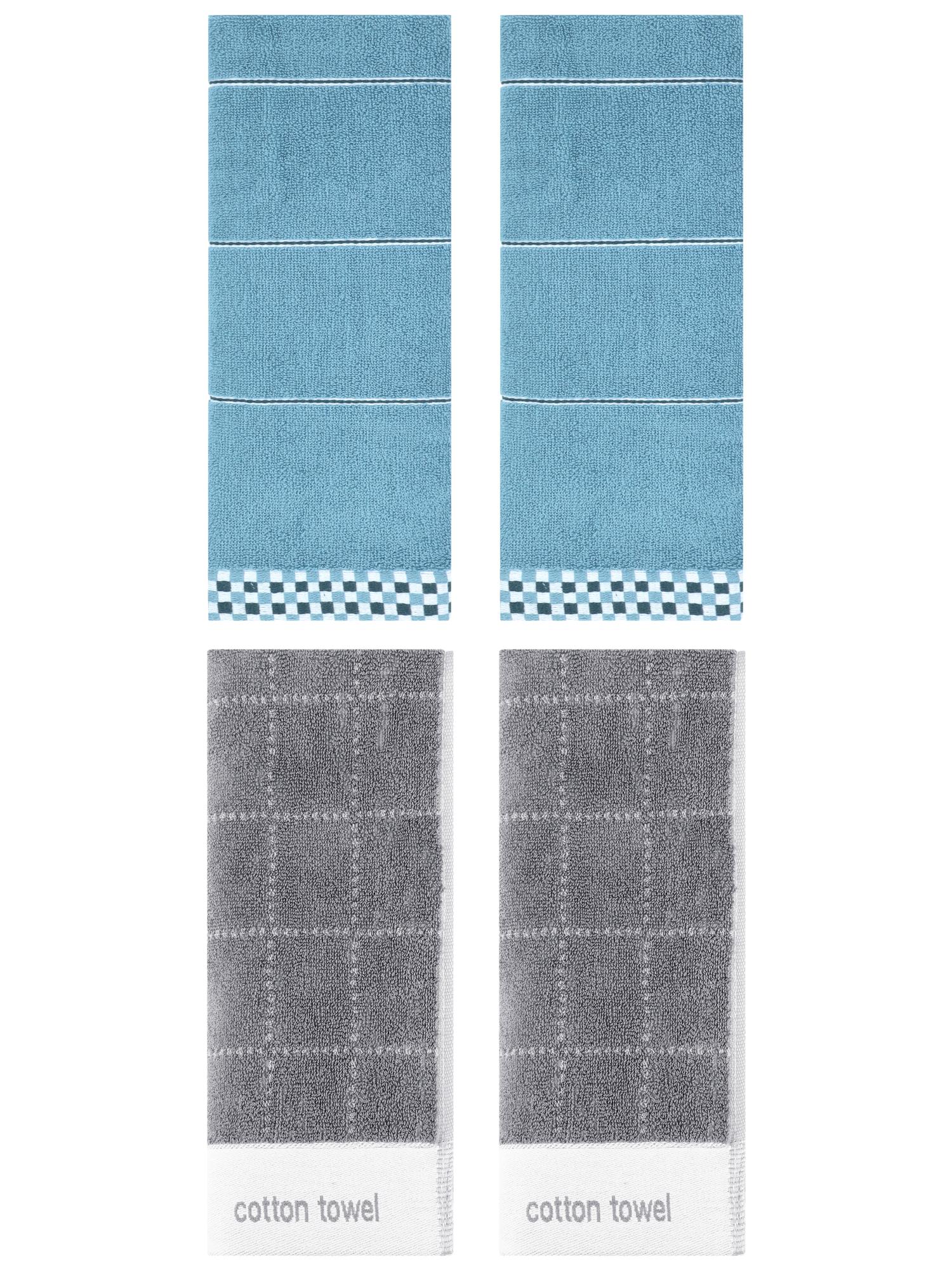 Unique Bargains 4 Pcs Checked Soft Hand Towel 14 x 30 Inch Blue/Grey