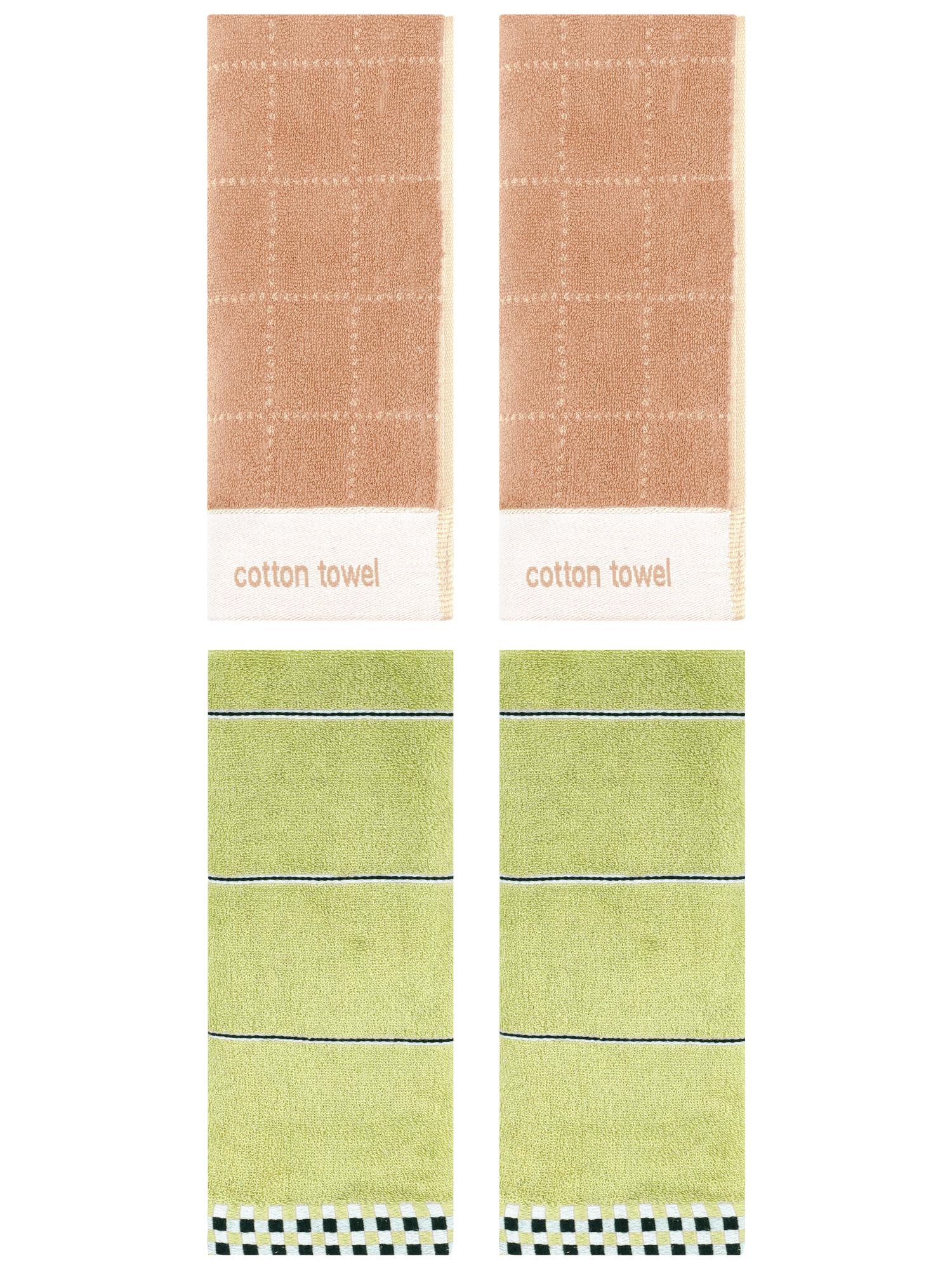Unique Bargains 4 Pcs Checked Soft Hand Towel 14 x 30 Inch Green/Brown
