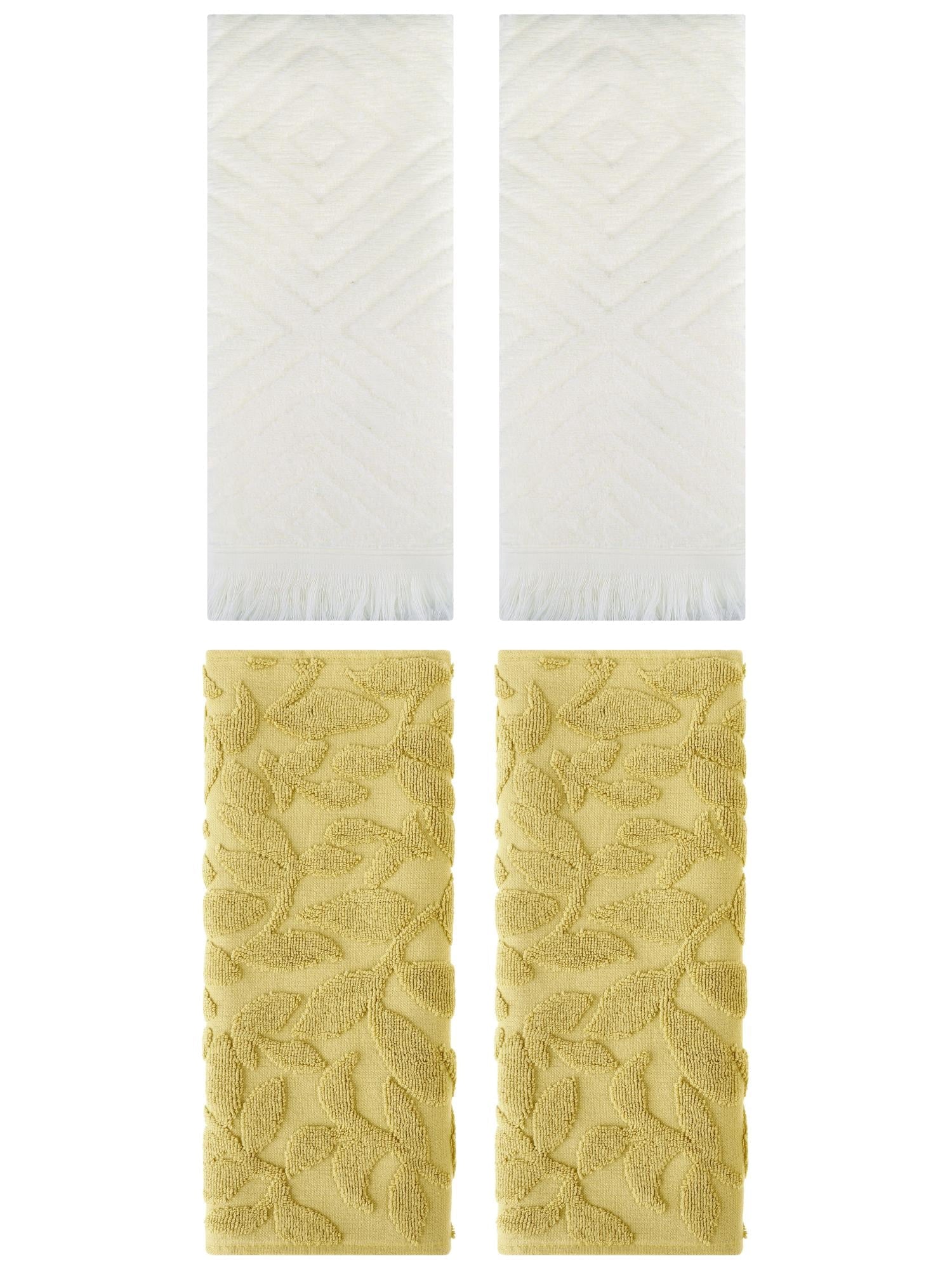 Unique Bargains 4 Pcs Cotton Absorbent Boho Hand Towel Yellow/Beige 14" x 30"/13" x 29"