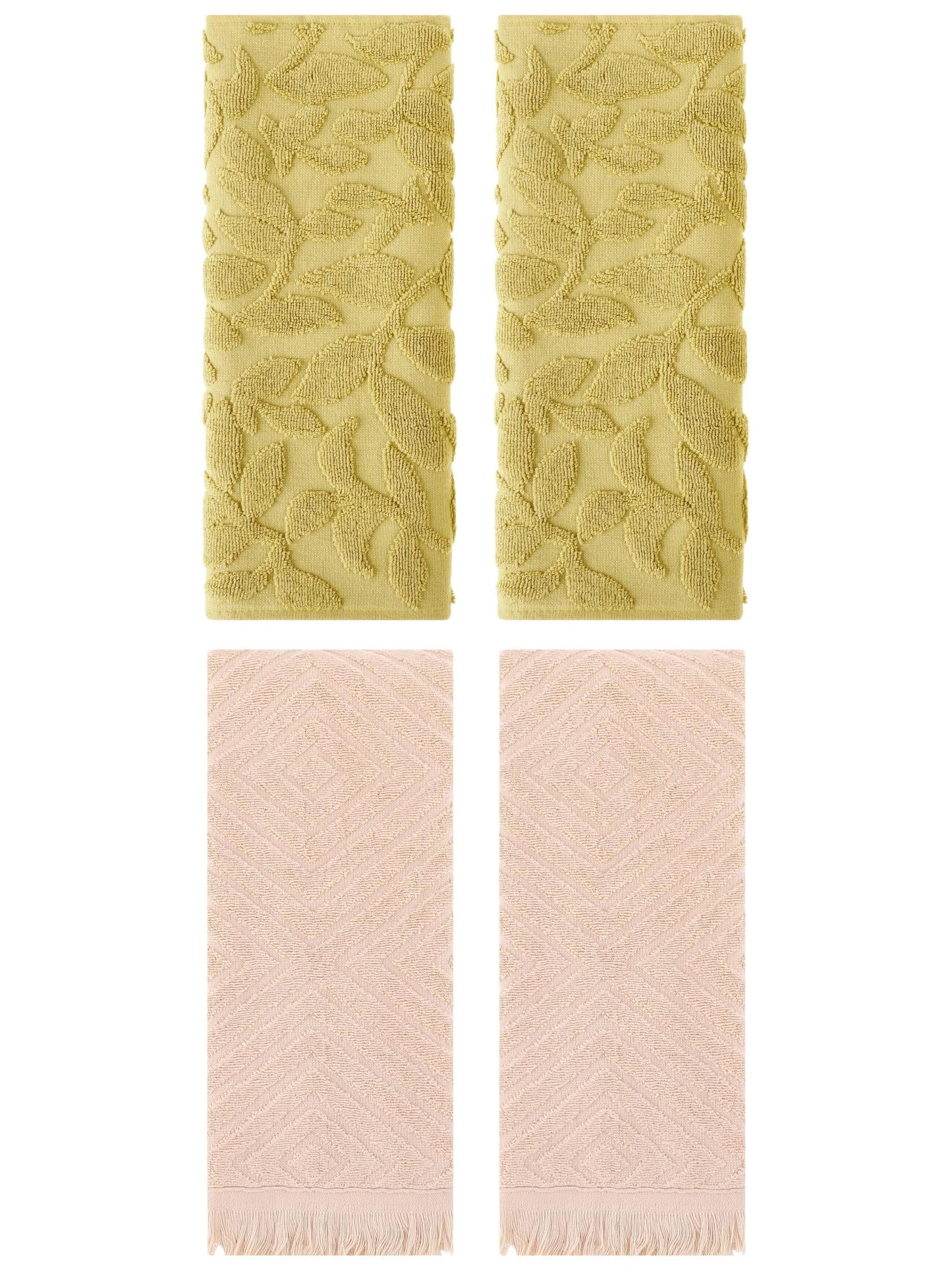 Unique Bargains 4 Pcs Cotton Absorbent Boho Hand Towel Yellow/Brown 14" x 30"/13" x 29"