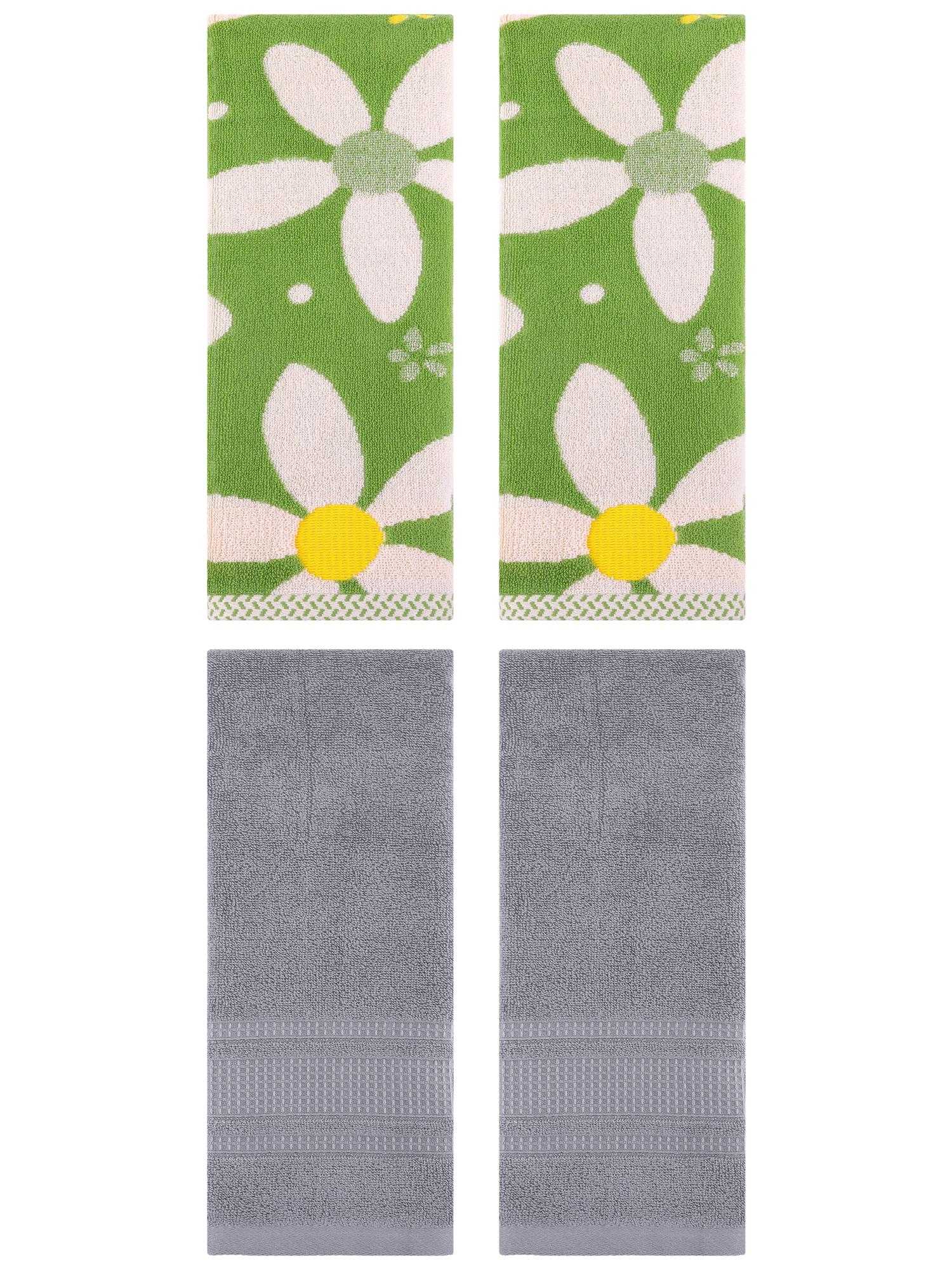 Unique Bargains 4 Pcs Cotton Absorbent Hand Towel Set 13 x 29 Inch Green/Grey