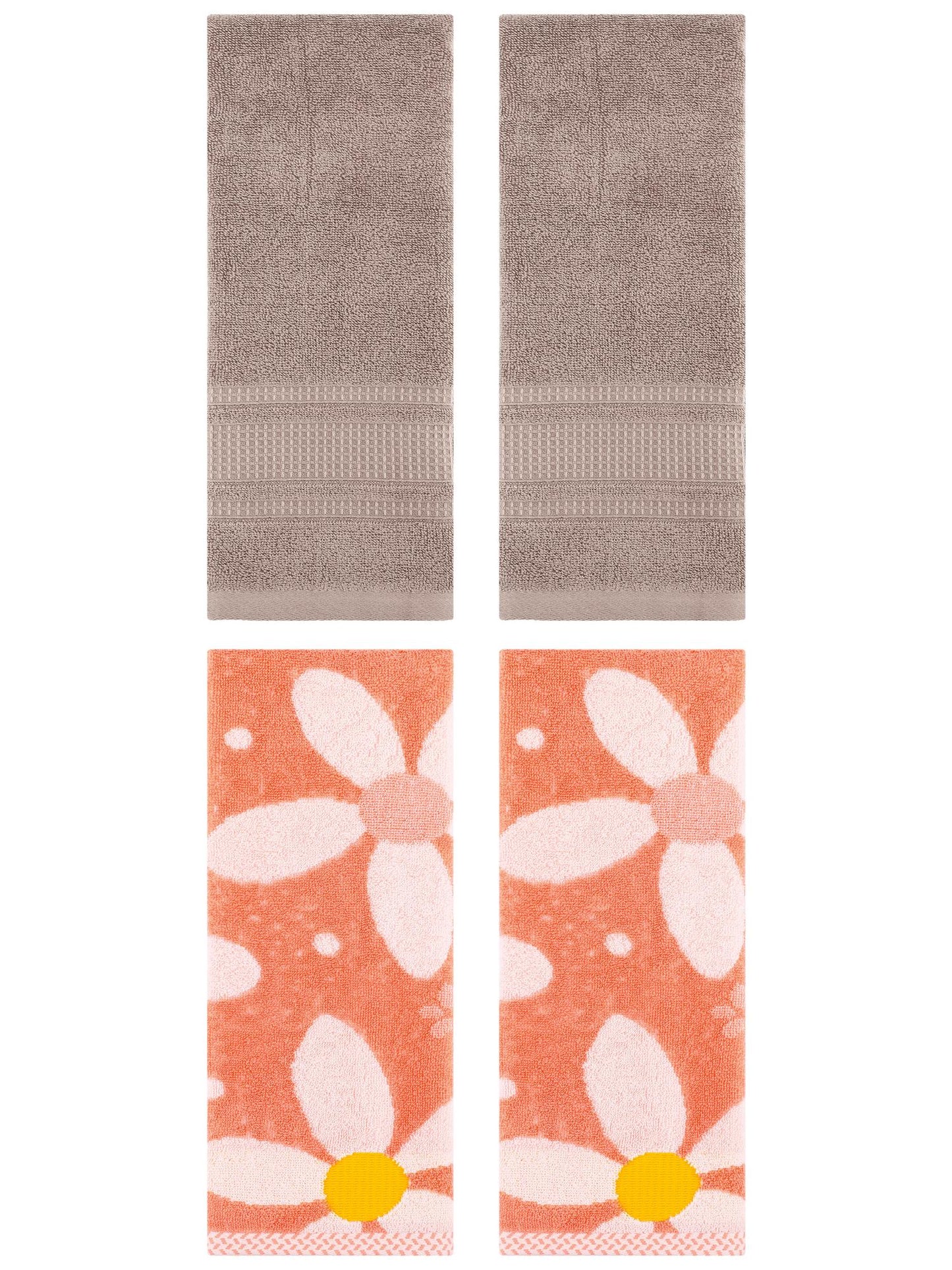Unique Bargains 4 Pcs Cotton Absorbent Hand Towel Set 13 x 29 Inch Orange/Brown